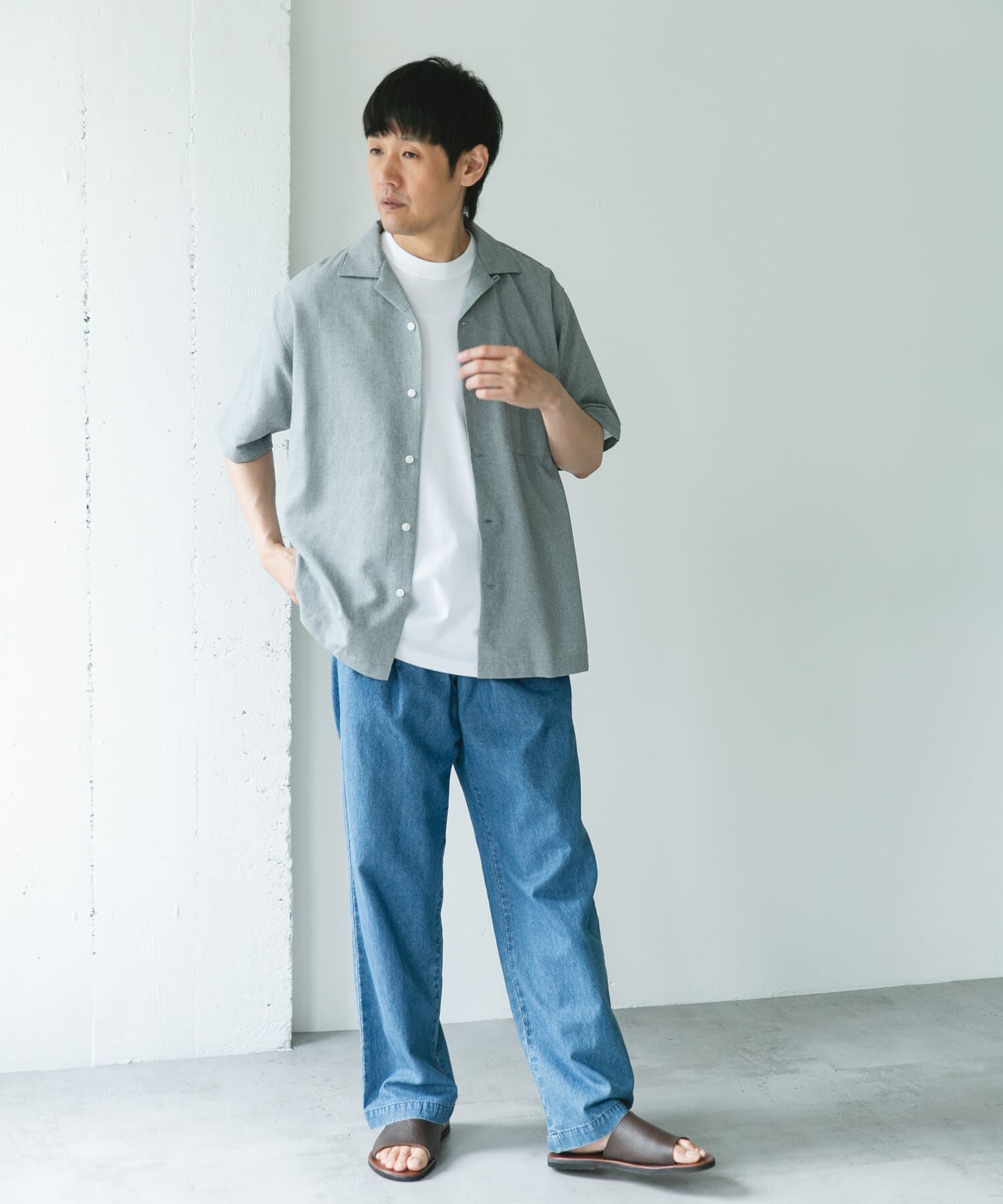 URBAN RESEARCH DOORS「マイクロサッカー オープンカラー ショートスリーブシャツ」|シャツ・ブラウス|