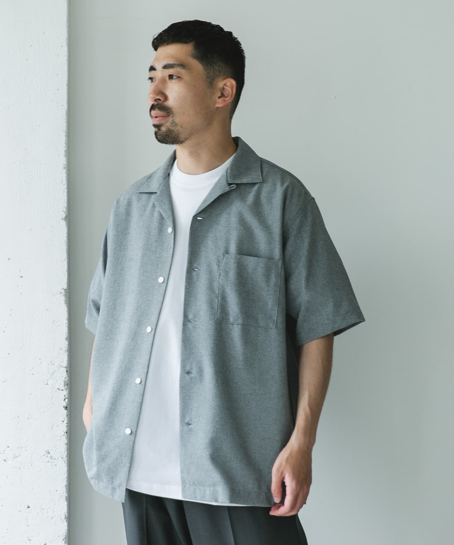 URBAN RESEARCH DOORS「マイクロサッカー オープンカラー ショートスリーブシャツ」|シャツ・ブラウス|