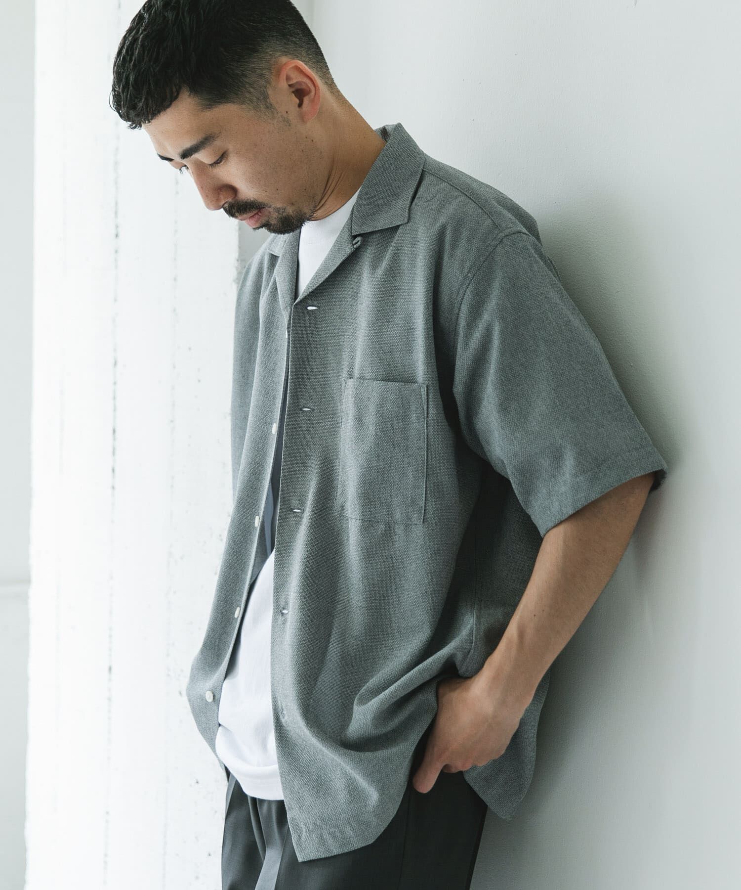 URBAN RESEARCH DOORS「マイクロサッカー オープンカラー ショートスリーブシャツ」|シャツ・ブラウス|