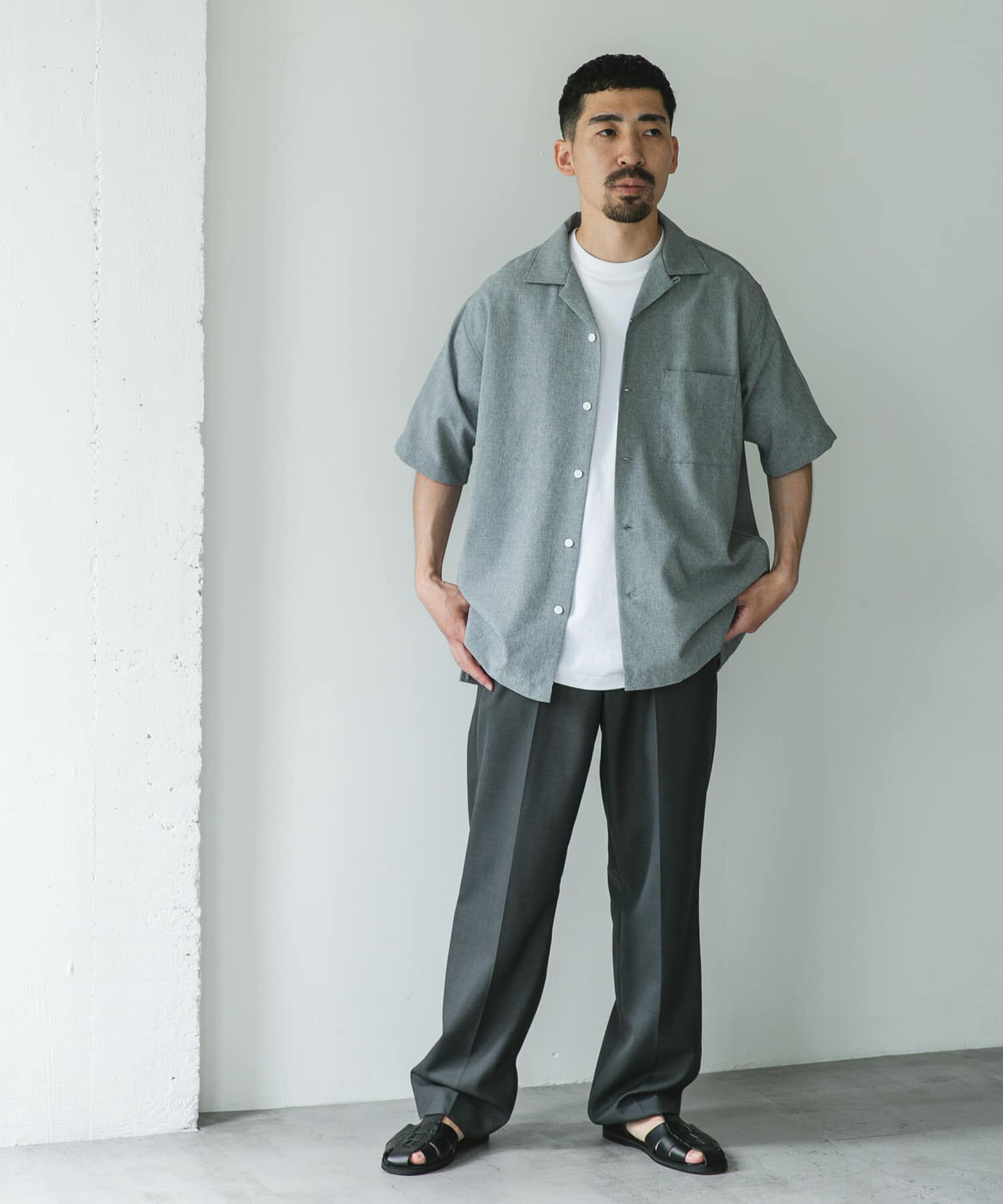 URBAN RESEARCH DOORS「マイクロサッカー オープンカラー ショートスリーブシャツ」|シャツ・ブラウス|