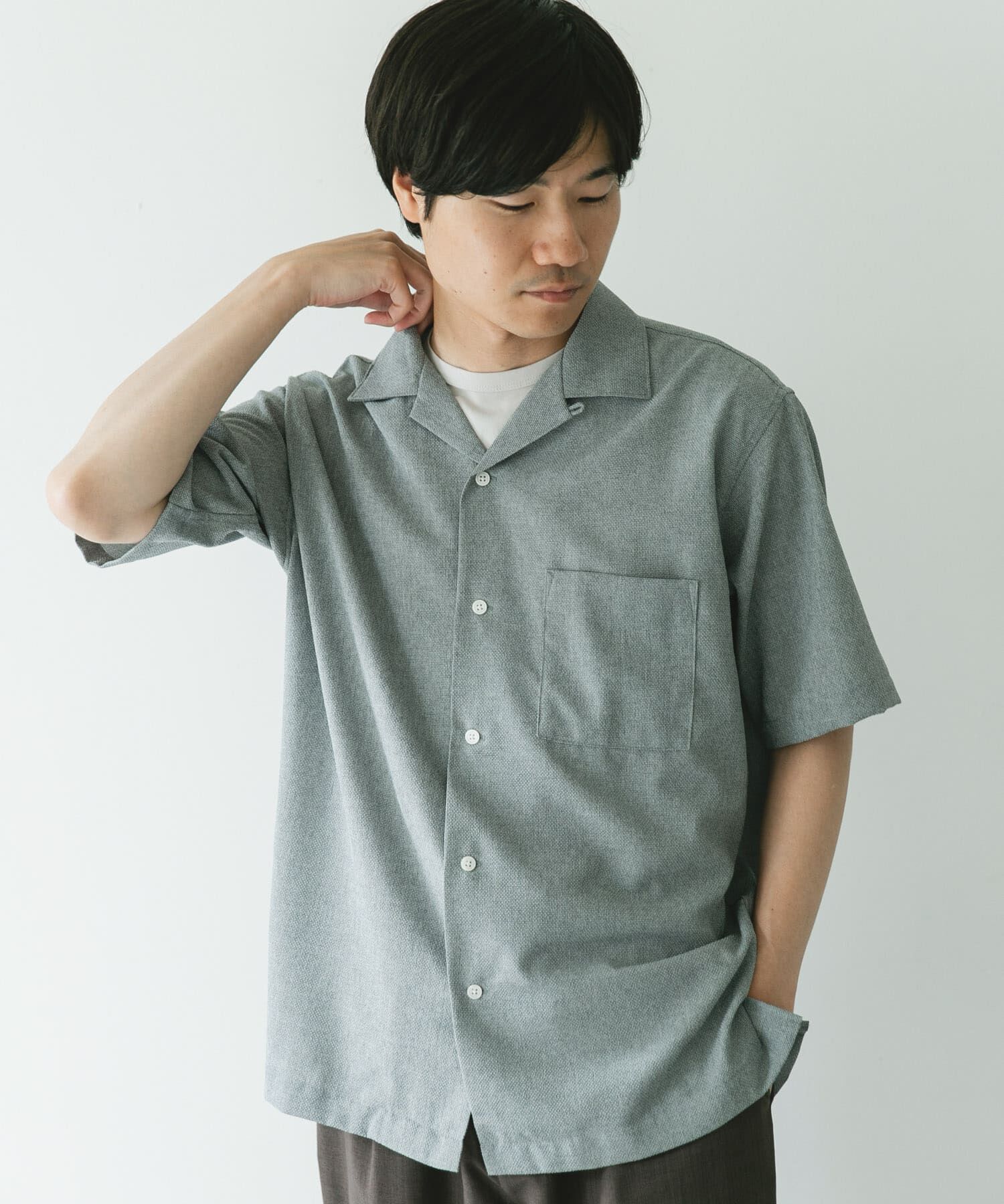 URBAN RESEARCH DOORS「マイクロサッカー オープンカラー ショートスリーブシャツ」|シャツ・ブラウス|