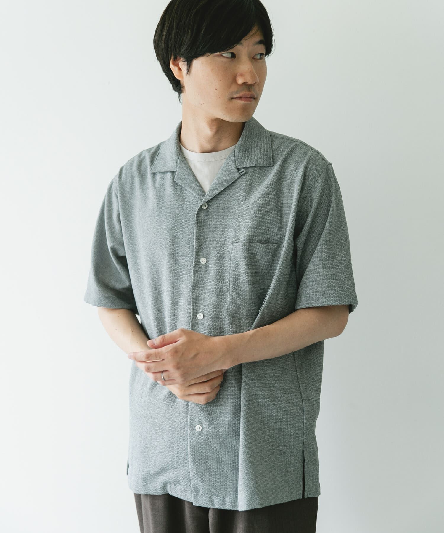 URBAN RESEARCH DOORS「マイクロサッカー オープンカラー ショートスリーブシャツ」|シャツ・ブラウス|