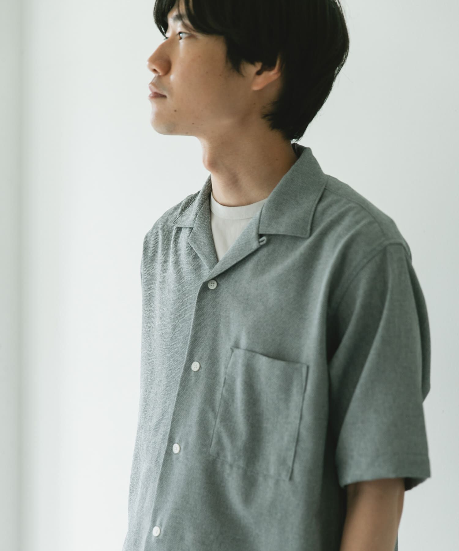 URBAN RESEARCH DOORS「マイクロサッカー オープンカラー ショートスリーブシャツ」|シャツ・ブラウス|