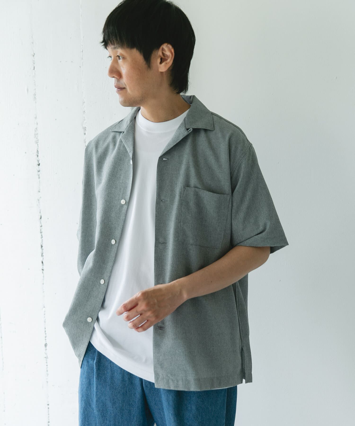 URBAN RESEARCH DOORS「マイクロサッカー オープンカラー ショートスリーブシャツ」|シャツ・ブラウス|