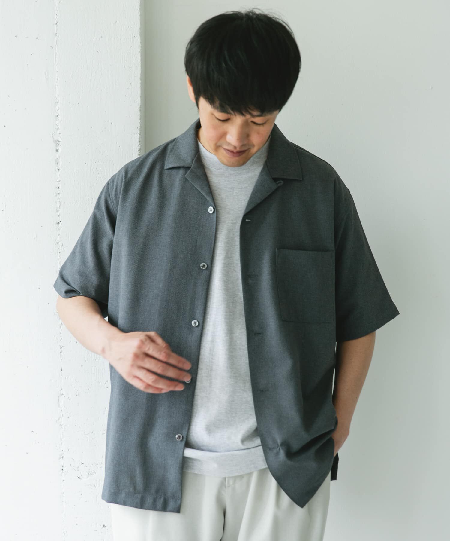 URBAN RESEARCH DOORS「マイクロサッカー オープンカラー ショートスリーブシャツ」|シャツ・ブラウス|