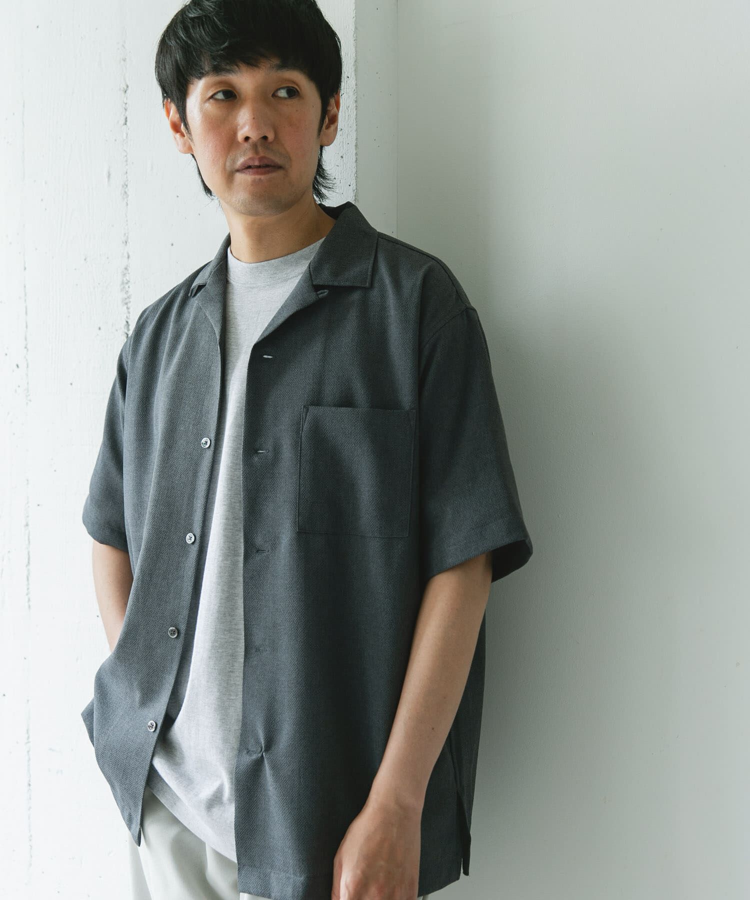 URBAN RESEARCH DOORS「マイクロサッカー オープンカラー ショートスリーブシャツ」|シャツ・ブラウス|