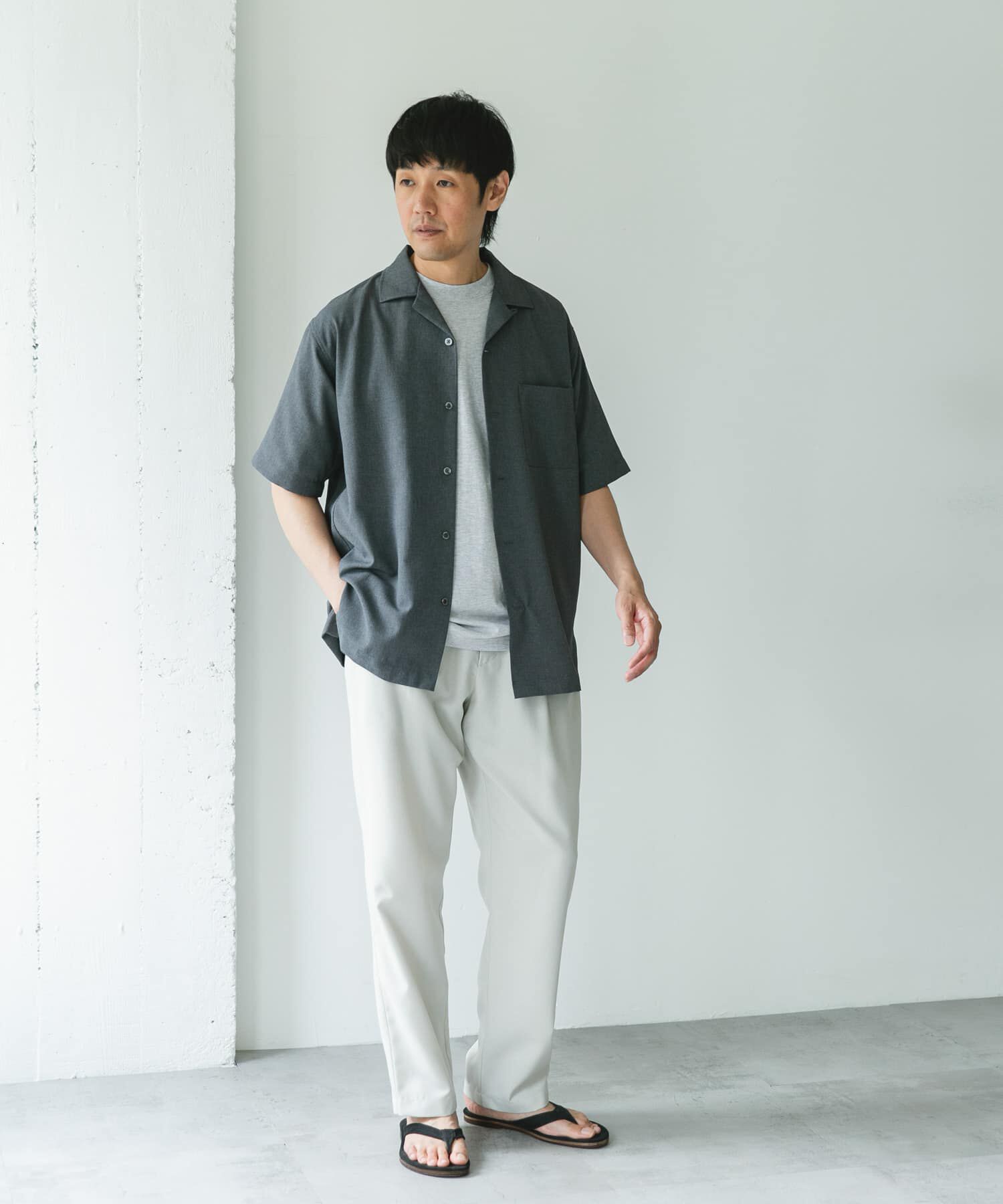 URBAN RESEARCH DOORS「マイクロサッカー オープンカラー ショートスリーブシャツ」|シャツ・ブラウス|