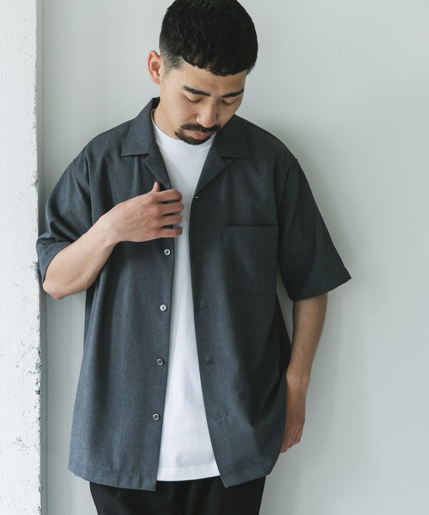 URBAN RESEARCH DOORS「マイクロサッカー オープンカラー ショートスリーブシャツ」|シャツ・ブラウス|