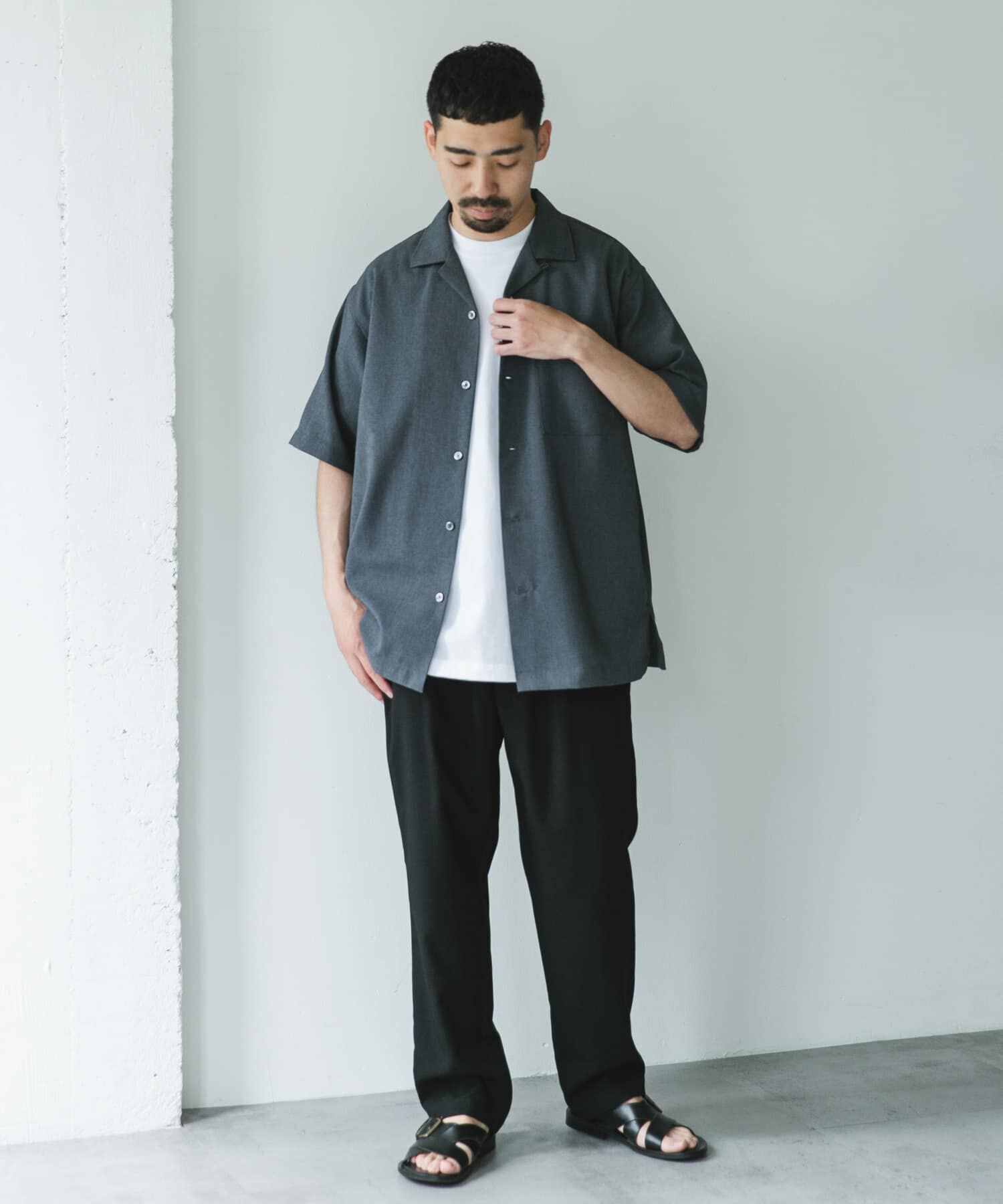 URBAN RESEARCH DOORS「マイクロサッカー オープンカラー ショートスリーブシャツ」|シャツ・ブラウス|