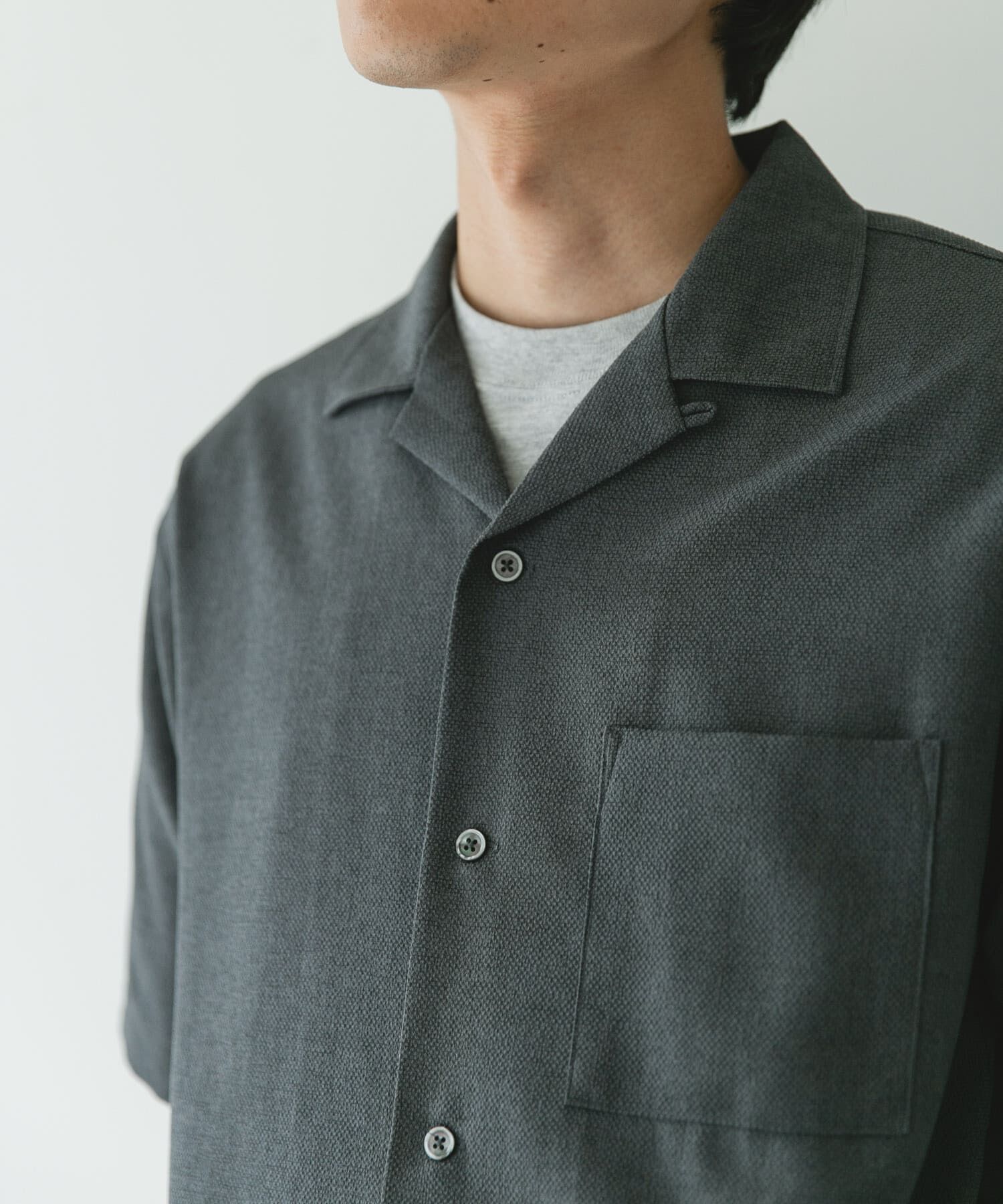 URBAN RESEARCH DOORS「マイクロサッカー オープンカラー ショートスリーブシャツ」|シャツ・ブラウス|