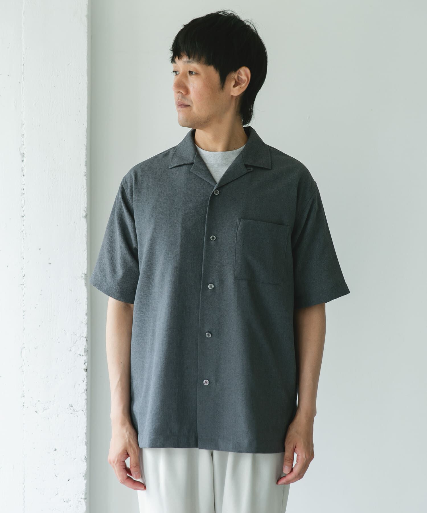 URBAN RESEARCH DOORS「マイクロサッカー オープンカラー ショートスリーブシャツ」|シャツ・ブラウス|