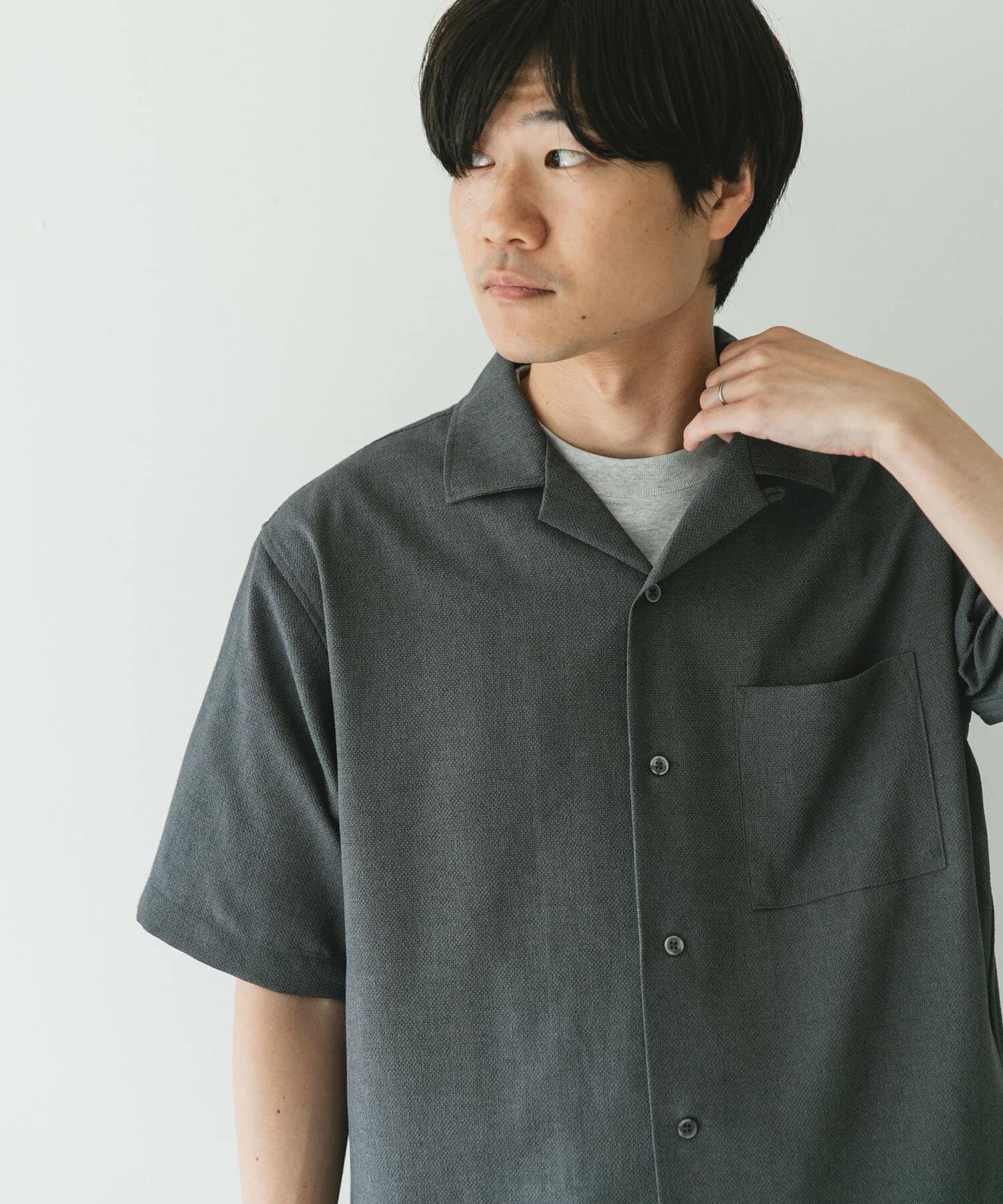 URBAN RESEARCH DOORS「マイクロサッカー オープンカラー ショートスリーブシャツ」|シャツ・ブラウス|