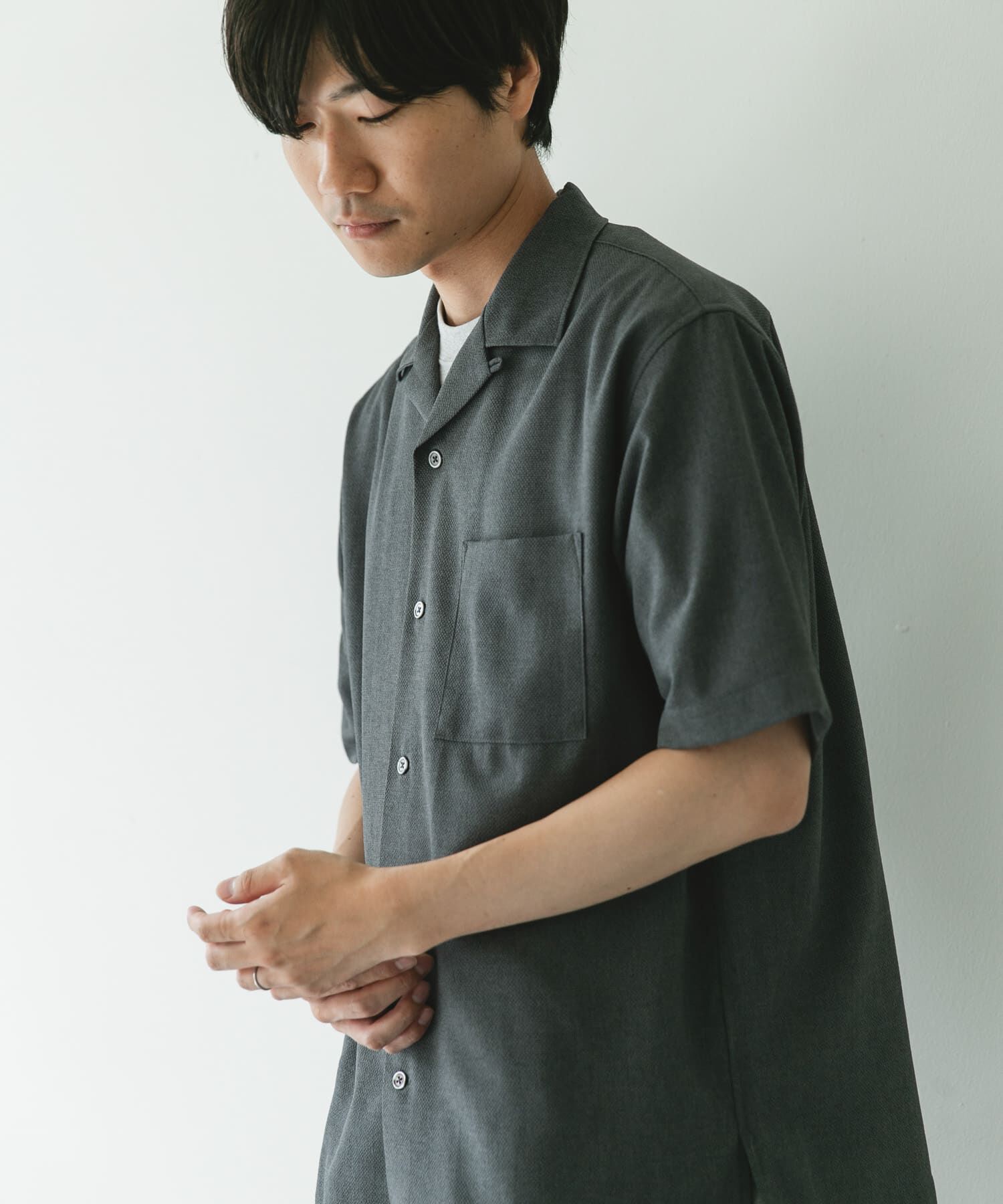 URBAN RESEARCH DOORS「マイクロサッカー オープンカラー ショートスリーブシャツ」|シャツ・ブラウス|