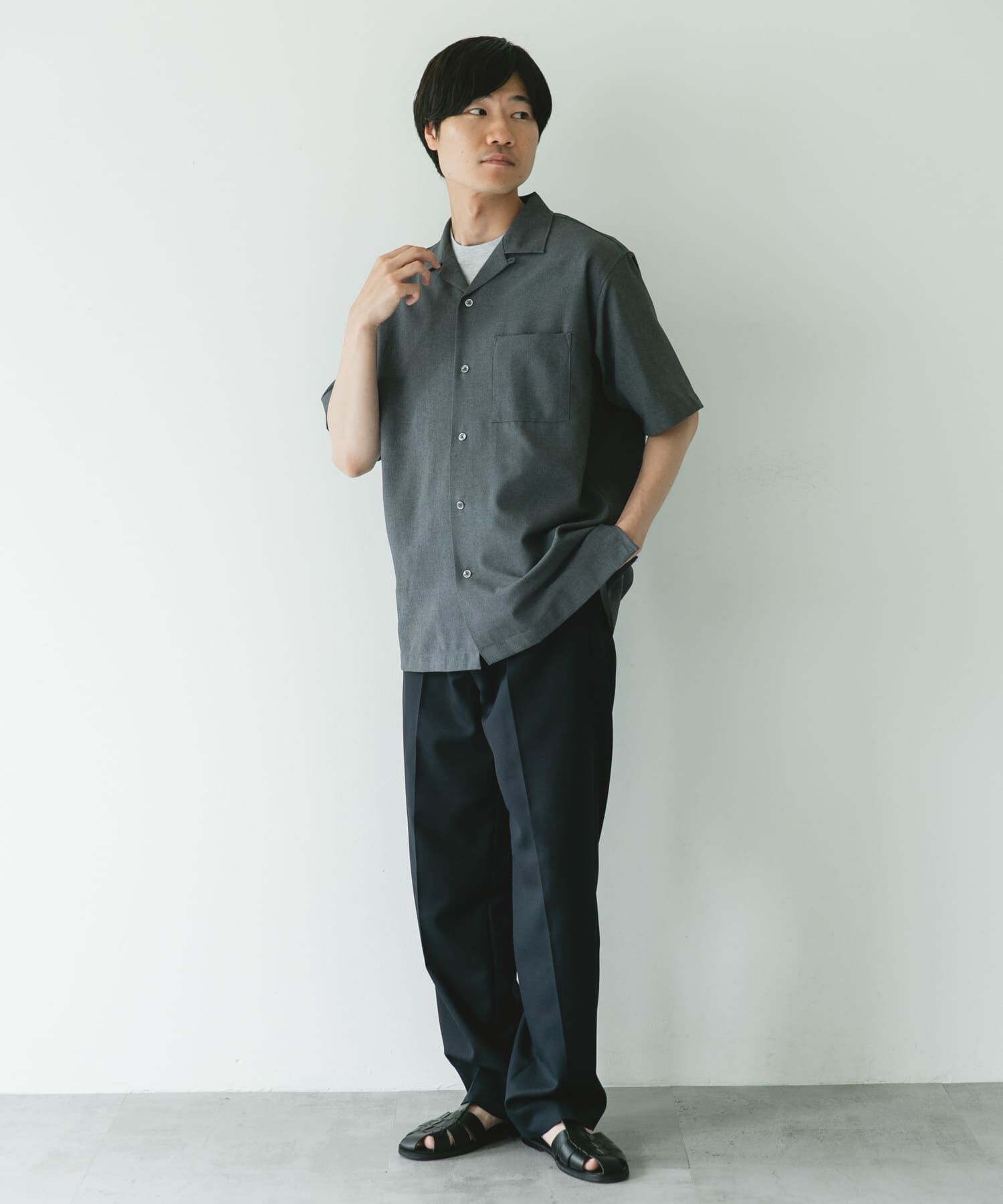 URBAN RESEARCH DOORS「マイクロサッカー オープンカラー ショートスリーブシャツ」|シャツ・ブラウス|