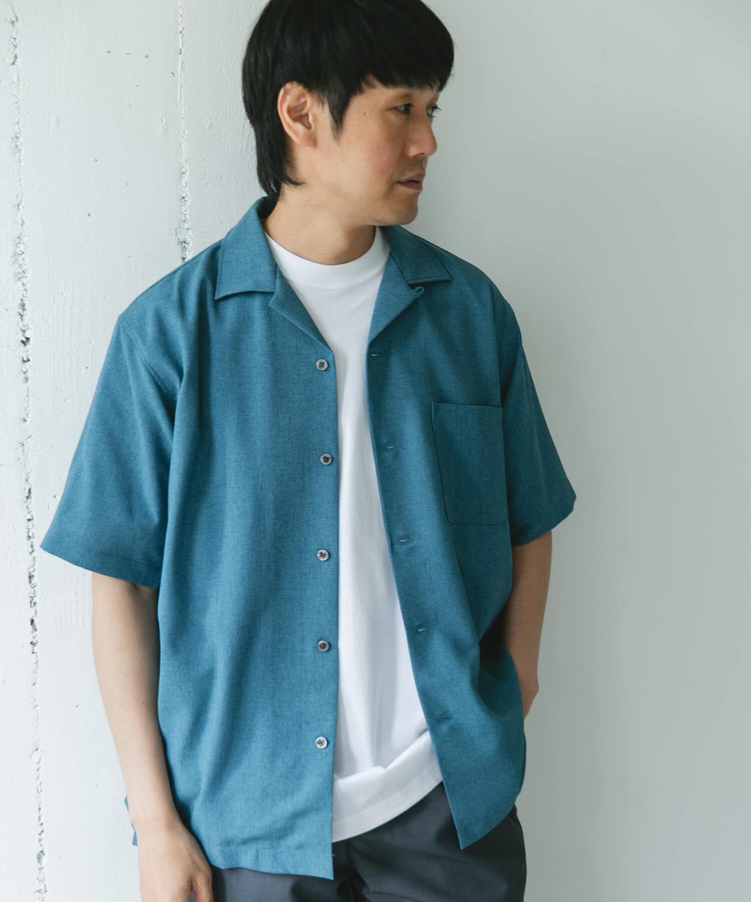 URBAN RESEARCH DOORS「マイクロサッカー オープンカラー ショートスリーブシャツ」|シャツ・ブラウス|