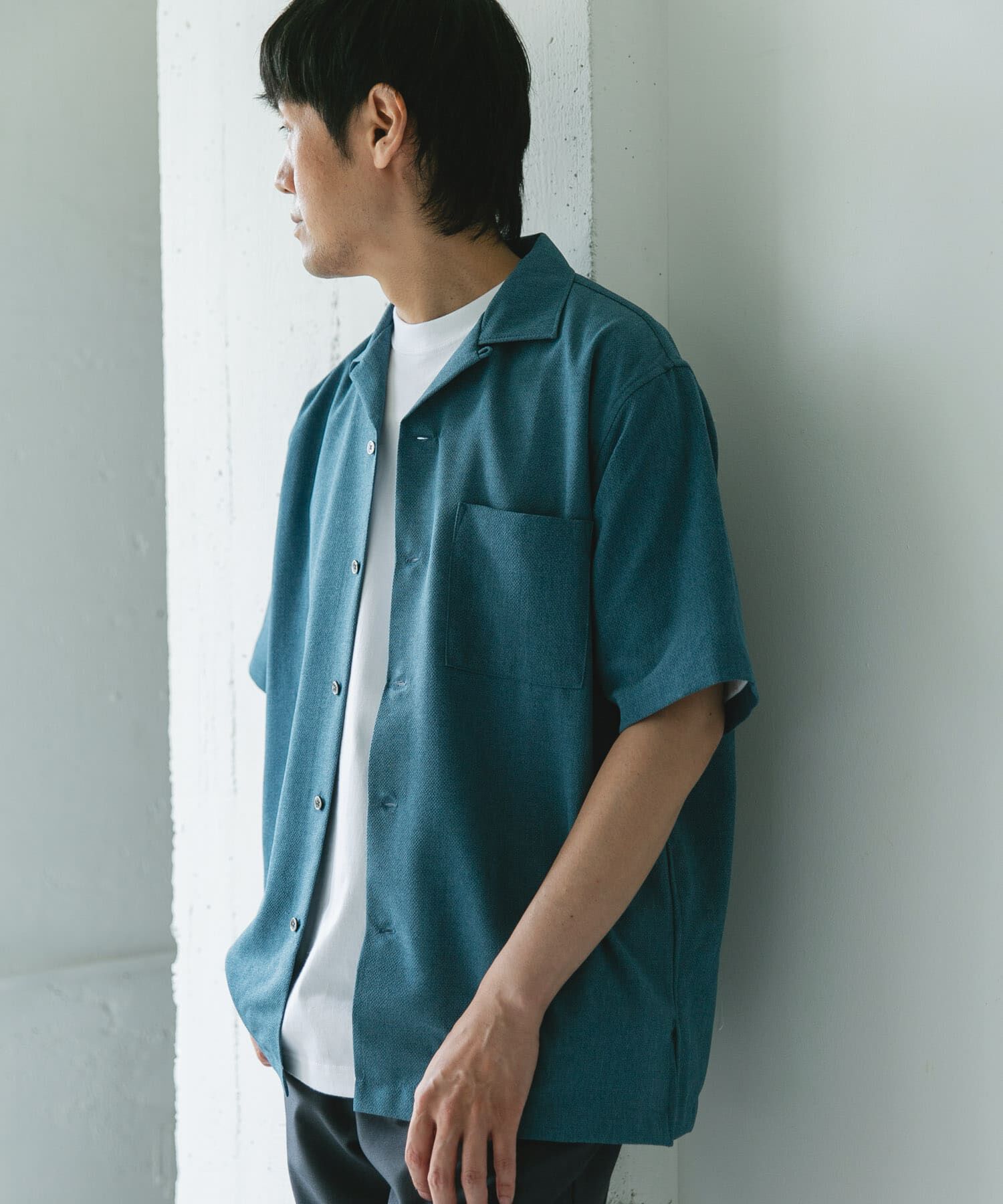 URBAN RESEARCH DOORS「マイクロサッカー オープンカラー ショートスリーブシャツ」|シャツ・ブラウス|