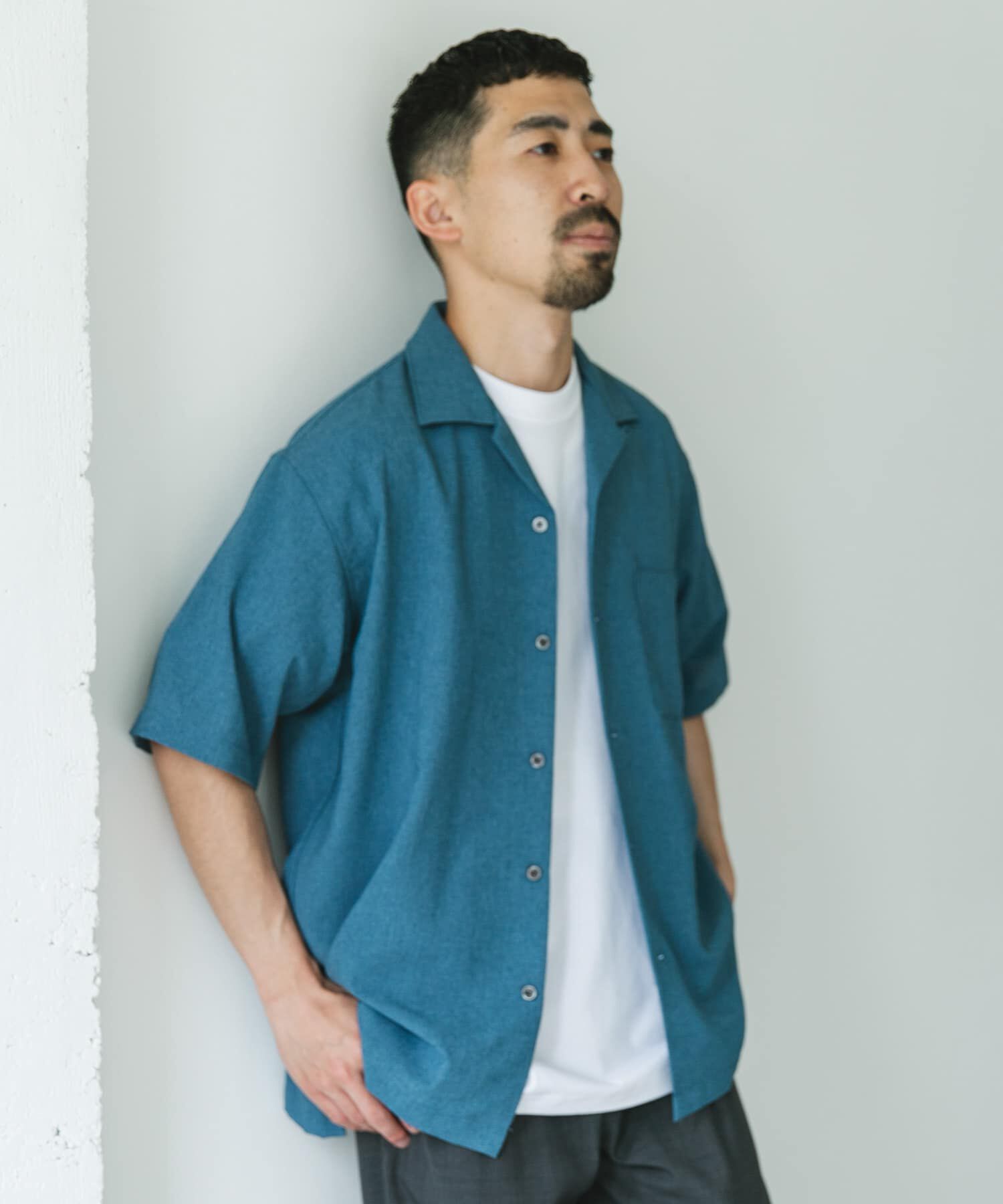 URBAN RESEARCH DOORS「マイクロサッカー オープンカラー ショートスリーブシャツ」|シャツ・ブラウス|