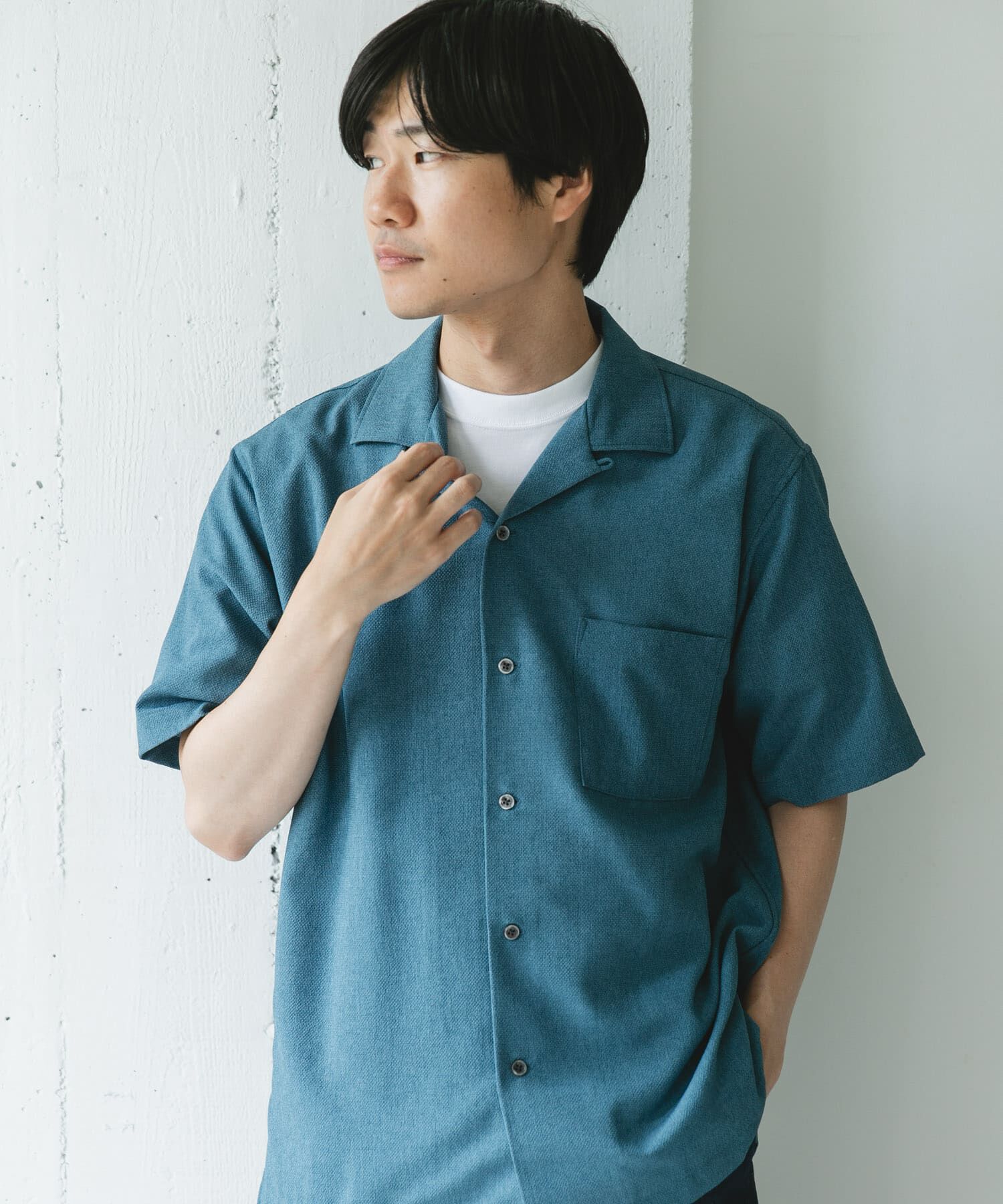 URBAN RESEARCH DOORS「マイクロサッカー オープンカラー ショートスリーブシャツ」|シャツ・ブラウス|