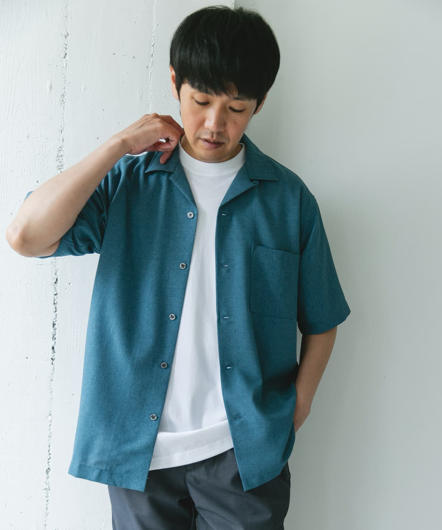 URBAN RESEARCH DOORS「マイクロサッカー オープンカラー ショートスリーブシャツ」|シャツ・ブラウス|