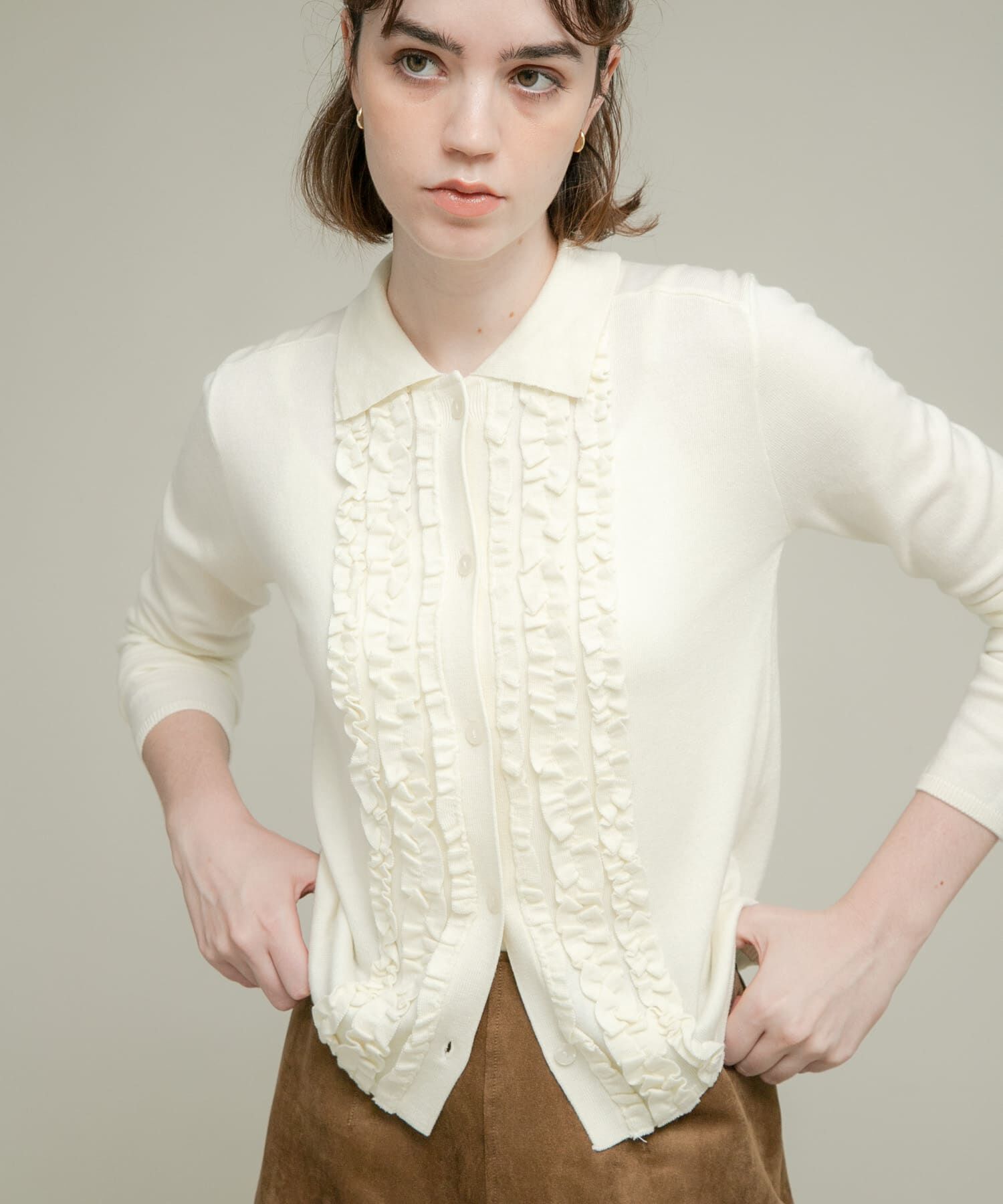 Sonny Label 「シルク混フリルニットシャツ」|ニット・セーター|