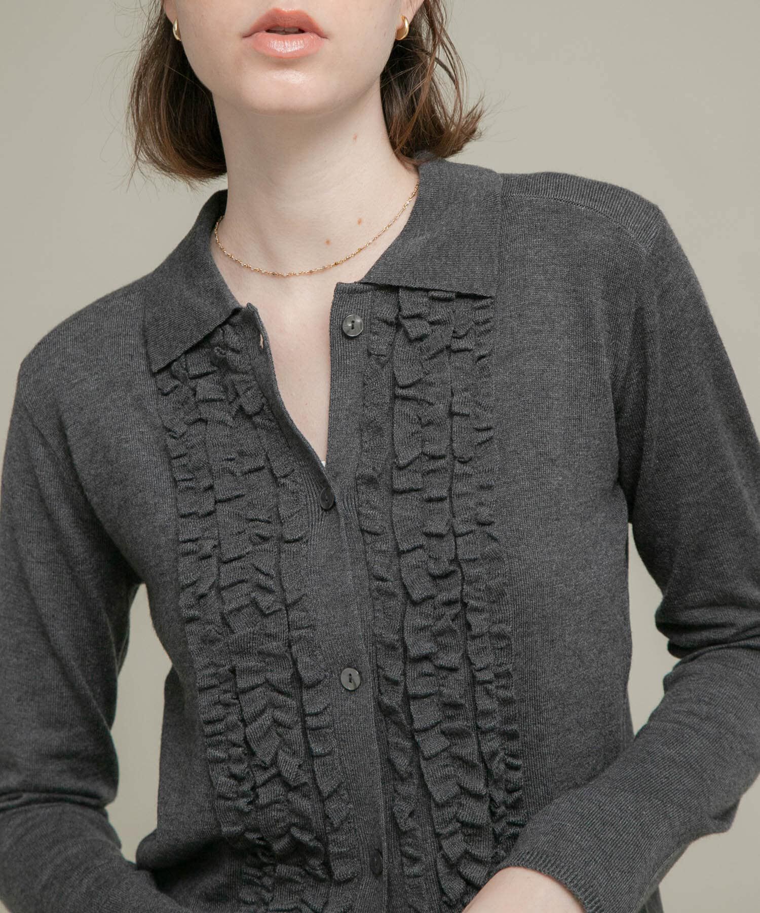 Sonny Label 「シルク混フリルニットシャツ」|ニット・セーター|