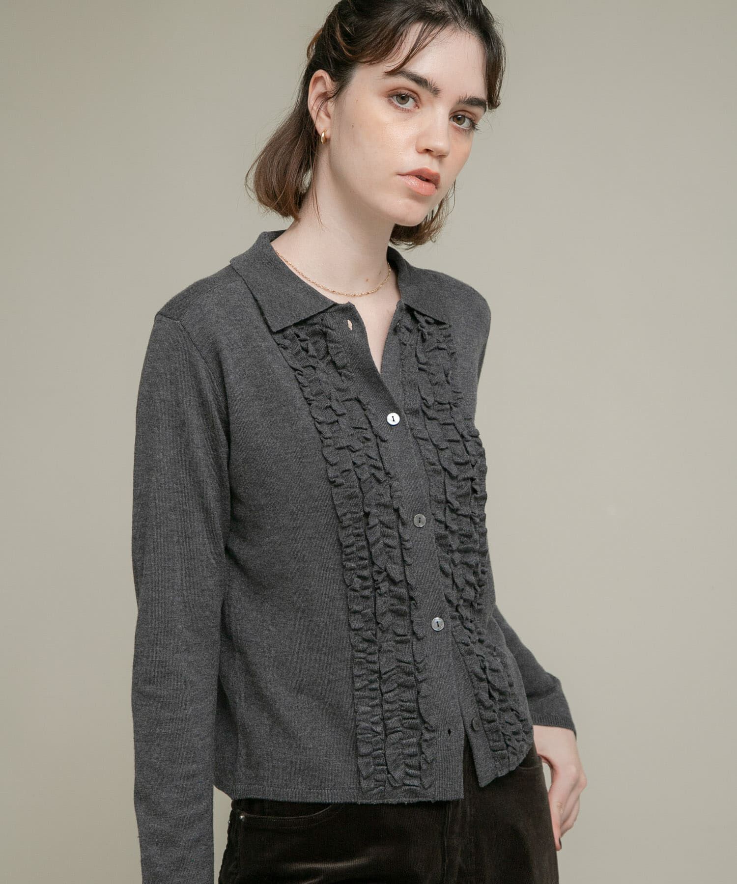 Sonny Label 「シルク混フリルニットシャツ」|ニット・セーター|