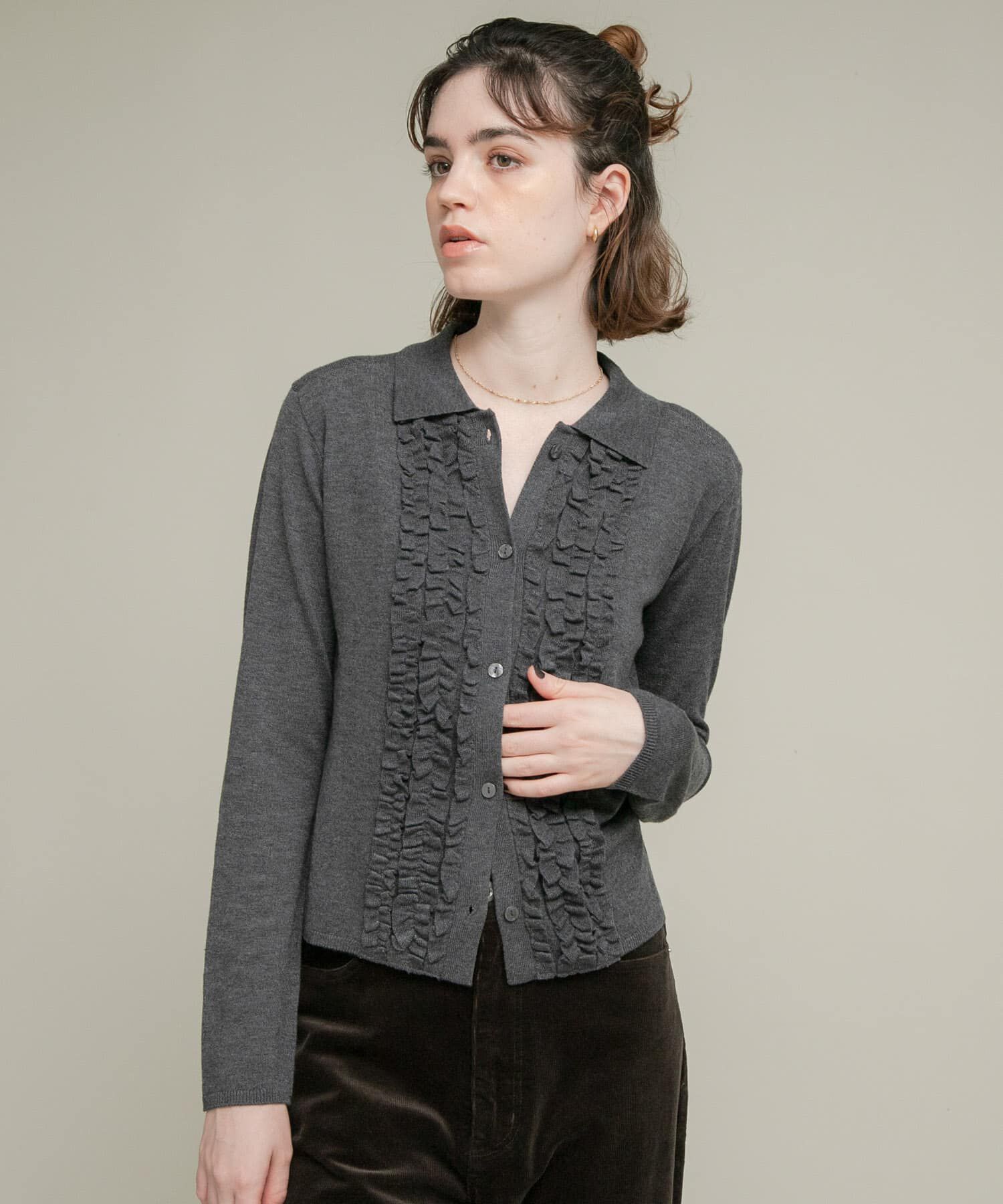 Sonny Label 「シルク混フリルニットシャツ」|ニット・セーター|