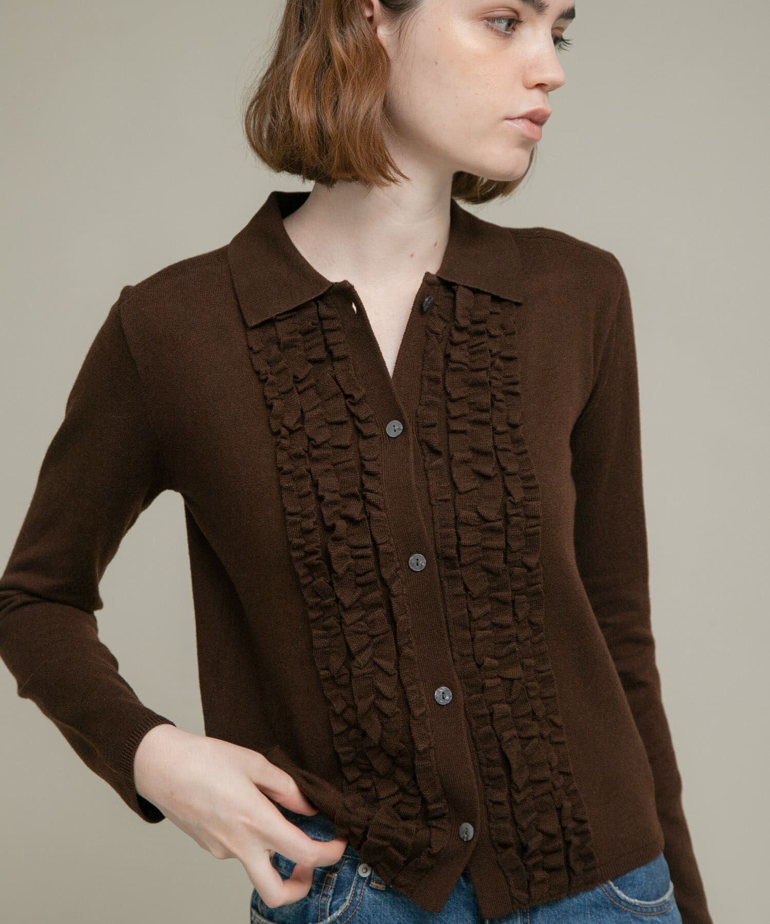 Sonny Label 「シルク混フリルニットシャツ」|ニット・セーター|