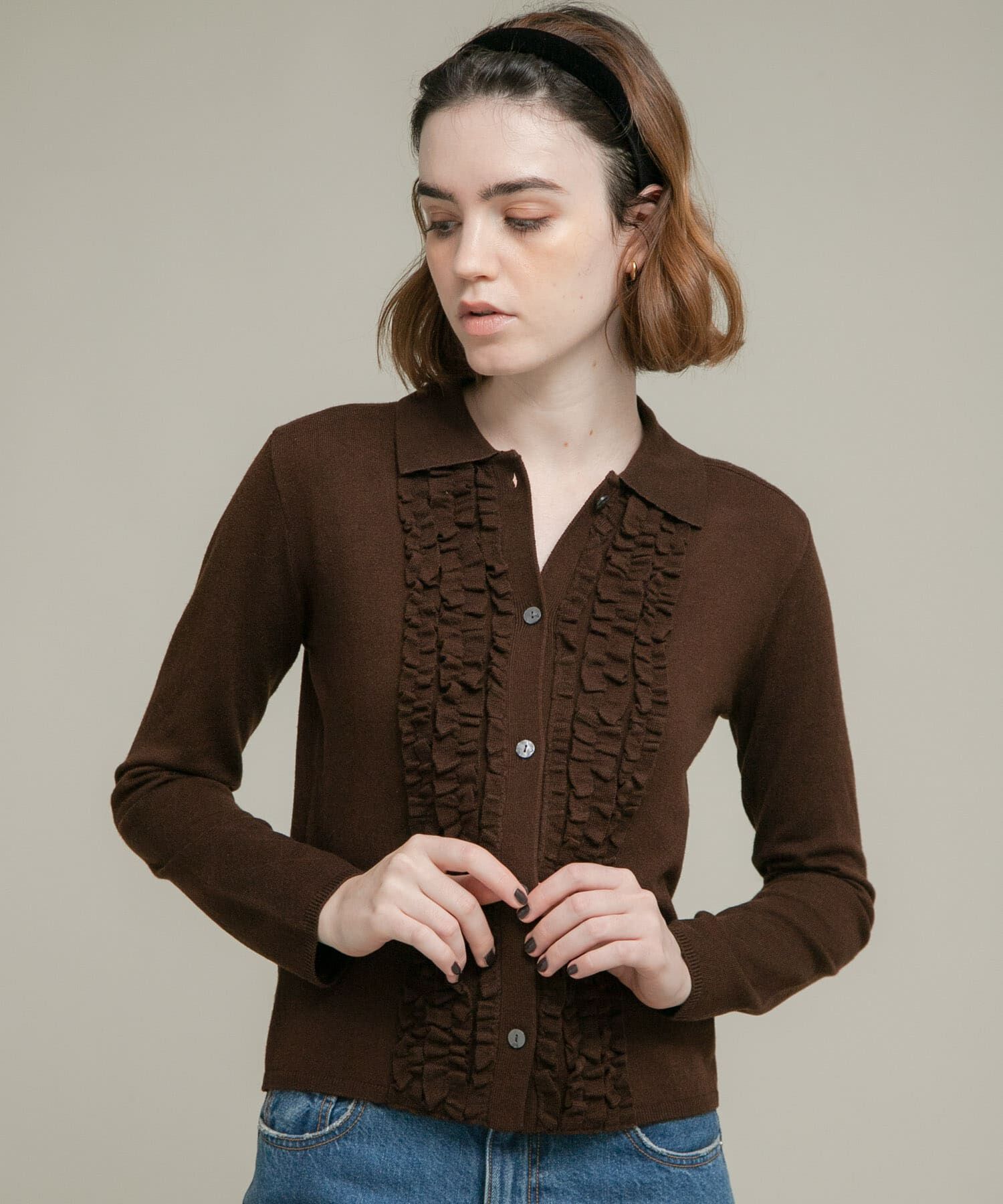 Sonny Label 「シルク混フリルニットシャツ」|ニット・セーター|