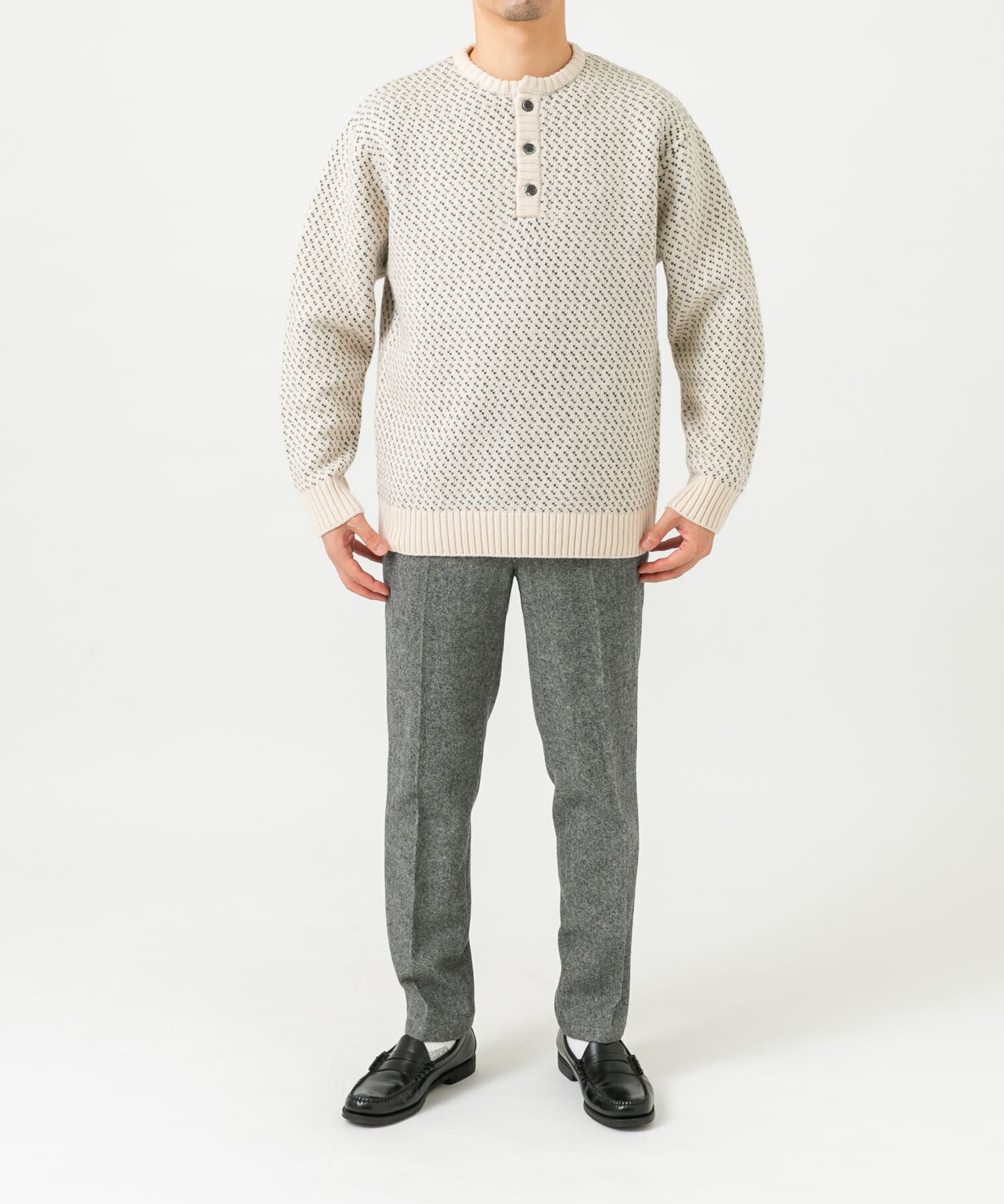 URBAN RESEARCH ROSSO「『XLサイズあり』バーズアイ柄ヘンリーネックニット」|ニット・セーター|