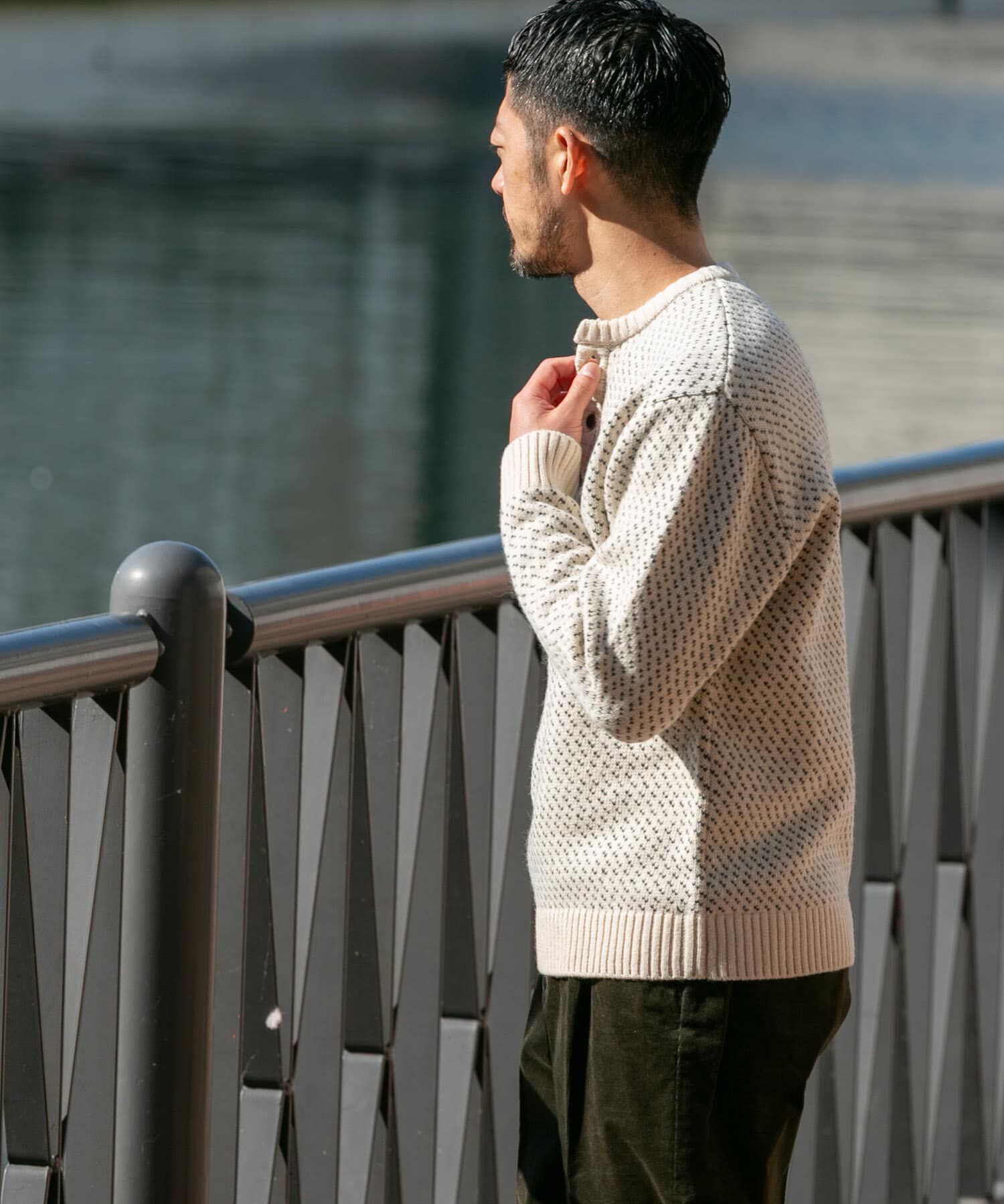 URBAN RESEARCH ROSSO「『XLサイズあり』バーズアイ柄ヘンリーネックニット」|ニット・セーター|