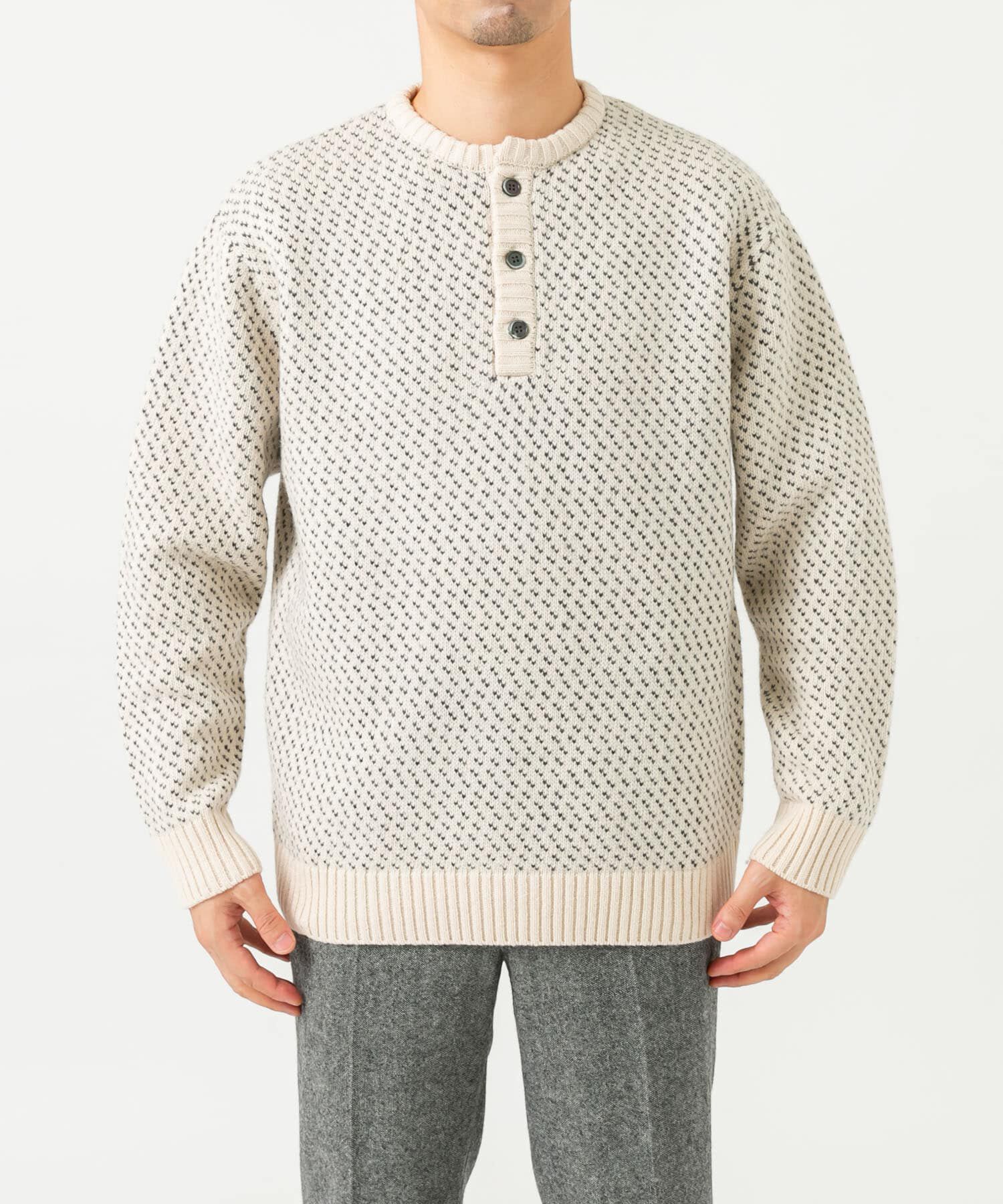 URBAN RESEARCH ROSSO「『XLサイズあり』バーズアイ柄ヘンリーネックニット」|ニット・セーター|