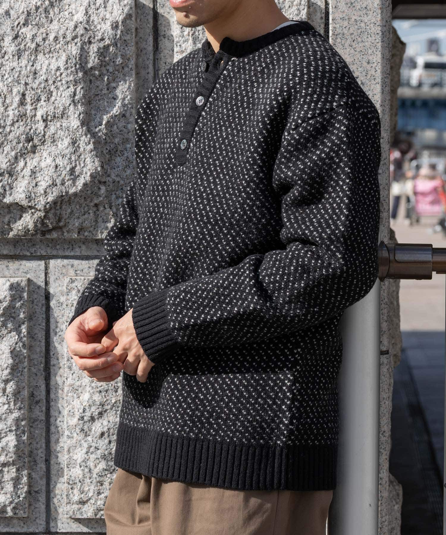 URBAN RESEARCH ROSSO「『XLサイズあり』バーズアイ柄ヘンリーネックニット」|ニット・セーター|