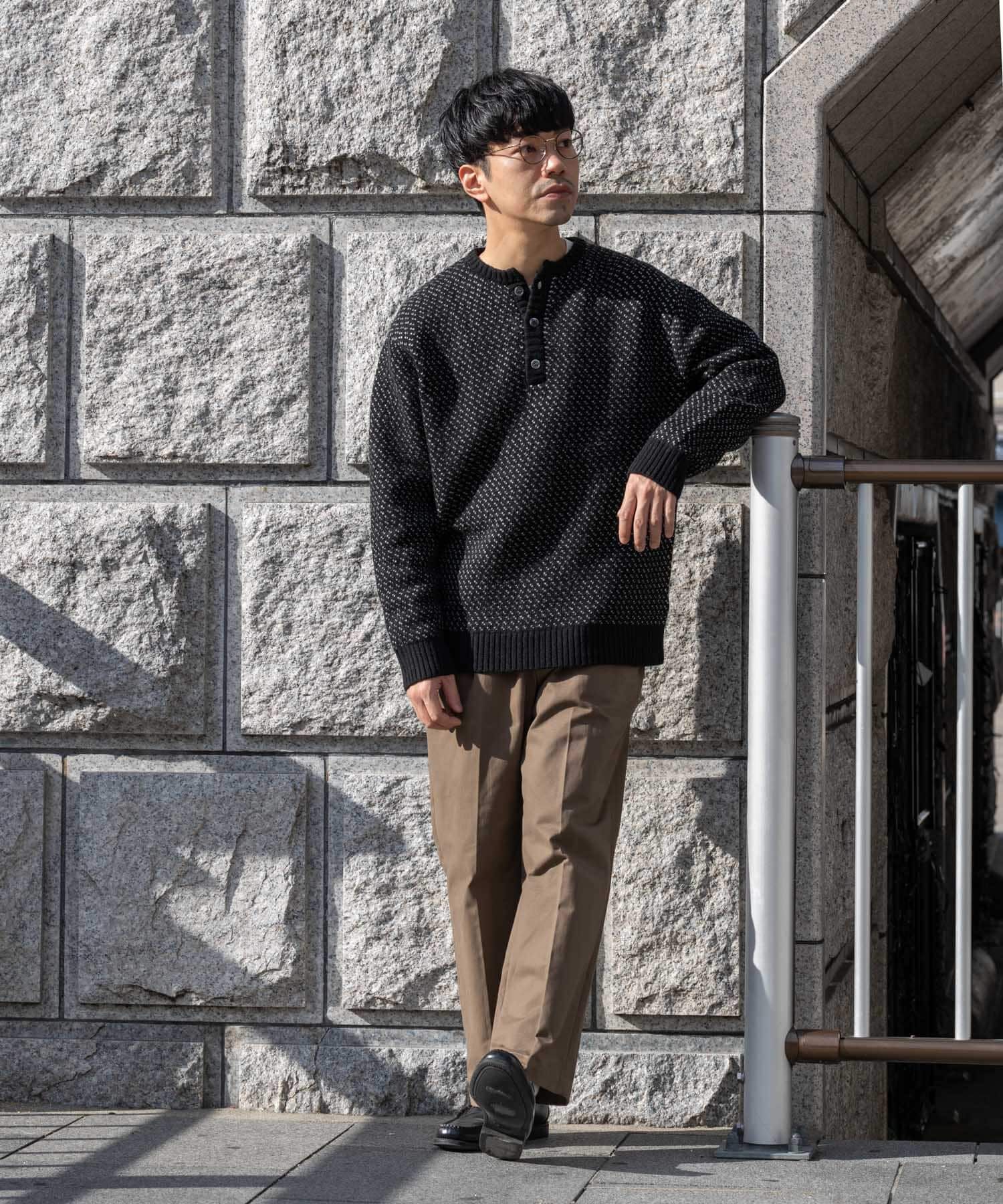 URBAN RESEARCH ROSSO「『XLサイズあり』バーズアイ柄ヘンリーネックニット」|ニット・セーター|