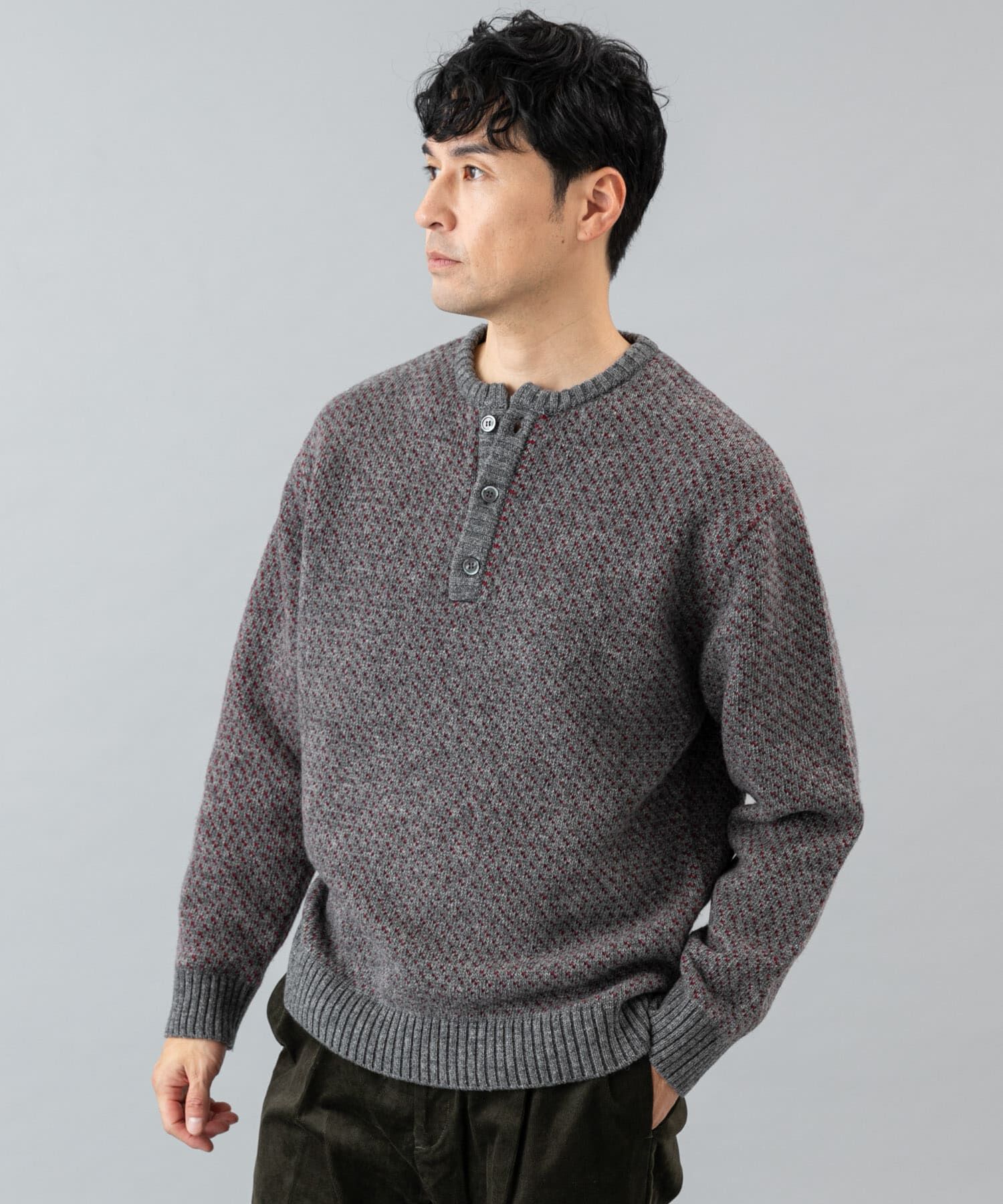 URBAN RESEARCH ROSSO「『XLサイズあり』バーズアイ柄ヘンリーネックニット」|ニット・セーター|