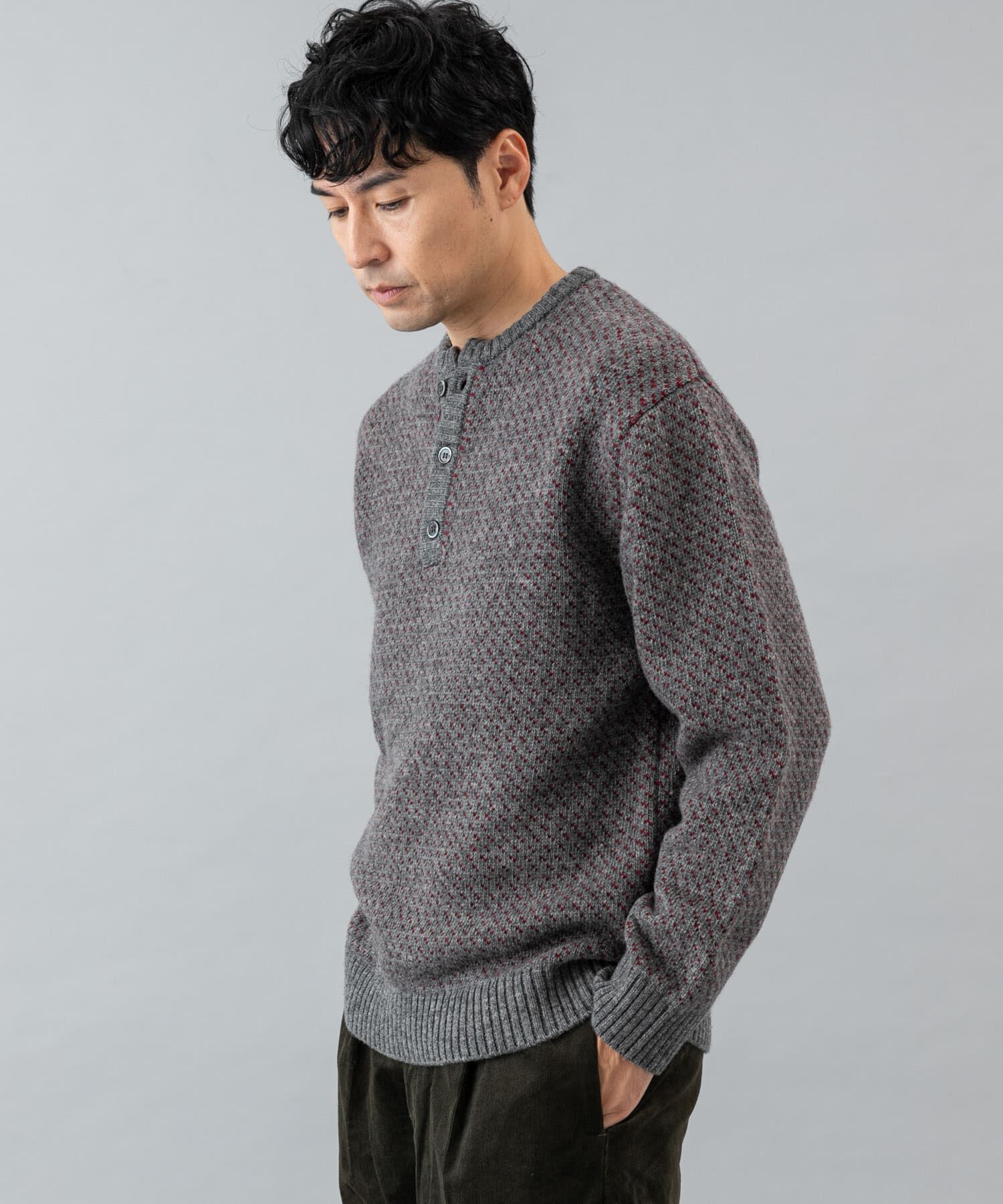 URBAN RESEARCH ROSSO「『XLサイズあり』バーズアイ柄ヘンリーネックニット」|ニット・セーター|