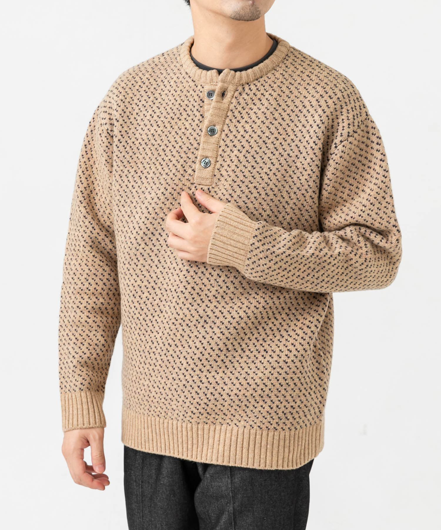 URBAN RESEARCH ROSSO「『XLサイズあり』バーズアイ柄ヘンリーネックニット」|ニット・セーター|