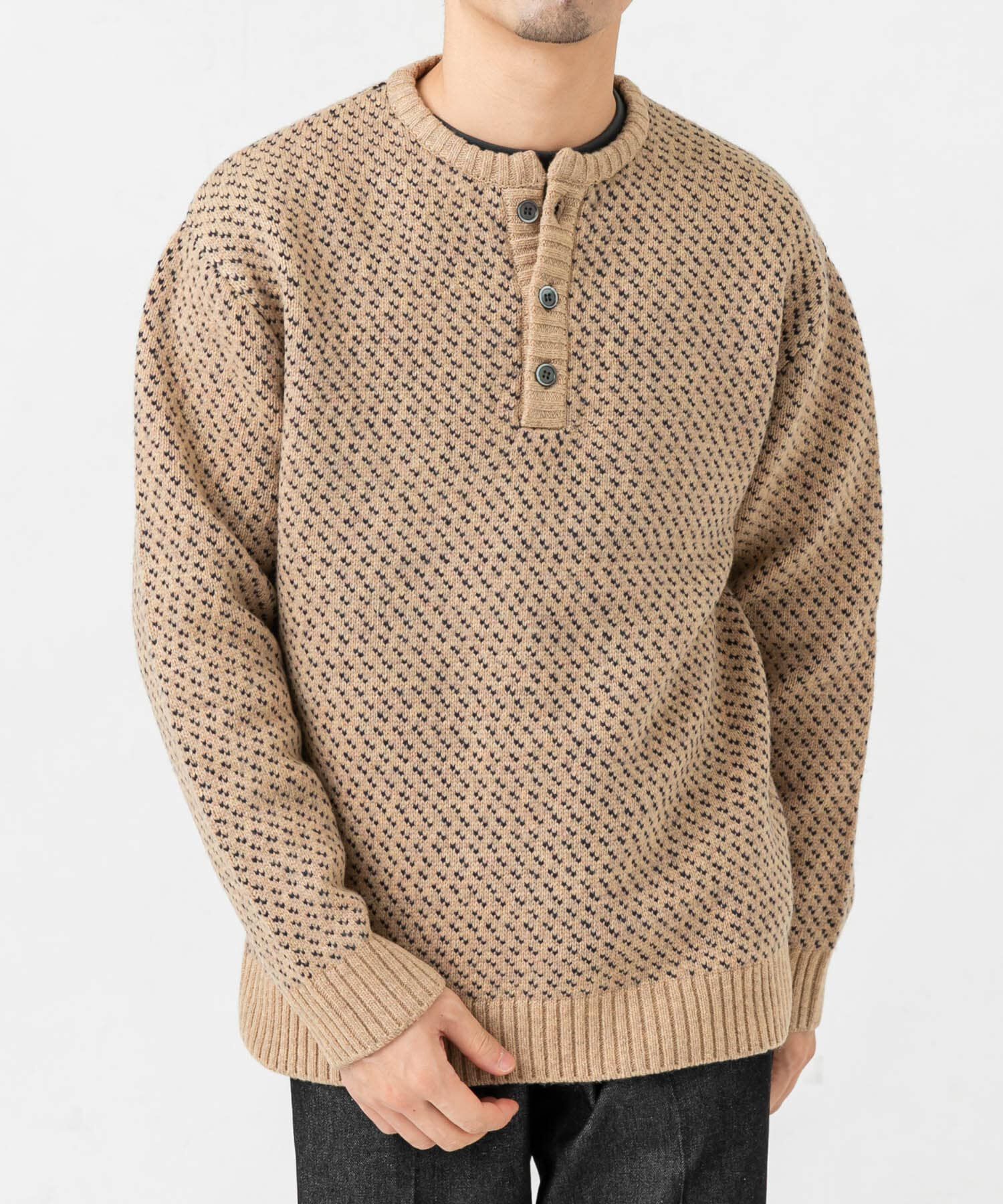 URBAN RESEARCH ROSSO「『XLサイズあり』バーズアイ柄ヘンリーネックニット」|ニット・セーター|