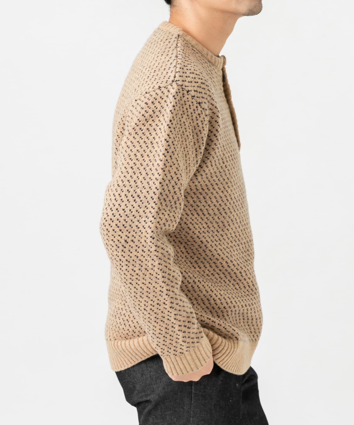 URBAN RESEARCH ROSSO「『XLサイズあり』バーズアイ柄ヘンリーネックニット」|ニット・セーター|