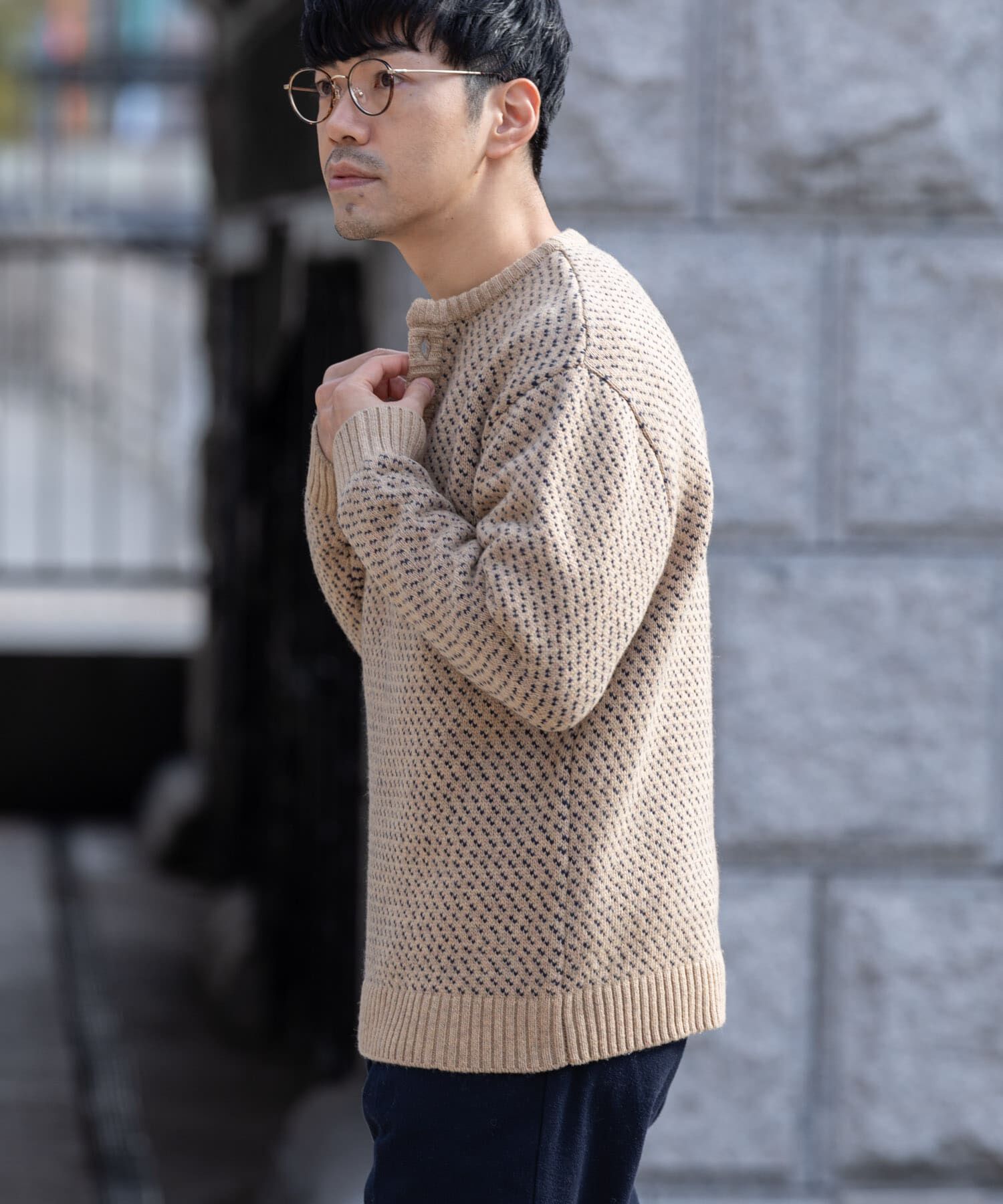 URBAN RESEARCH ROSSO「『XLサイズあり』バーズアイ柄ヘンリーネックニット」|ニット・セーター|