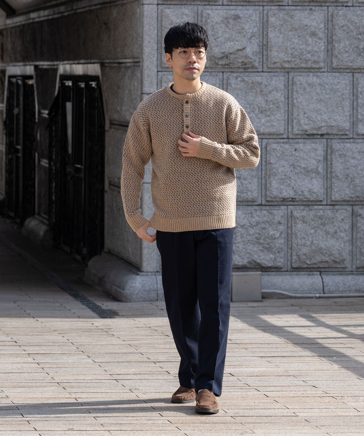 URBAN RESEARCH ROSSO「『XLサイズあり』バーズアイ柄ヘンリーネックニット」|ニット・セーター|