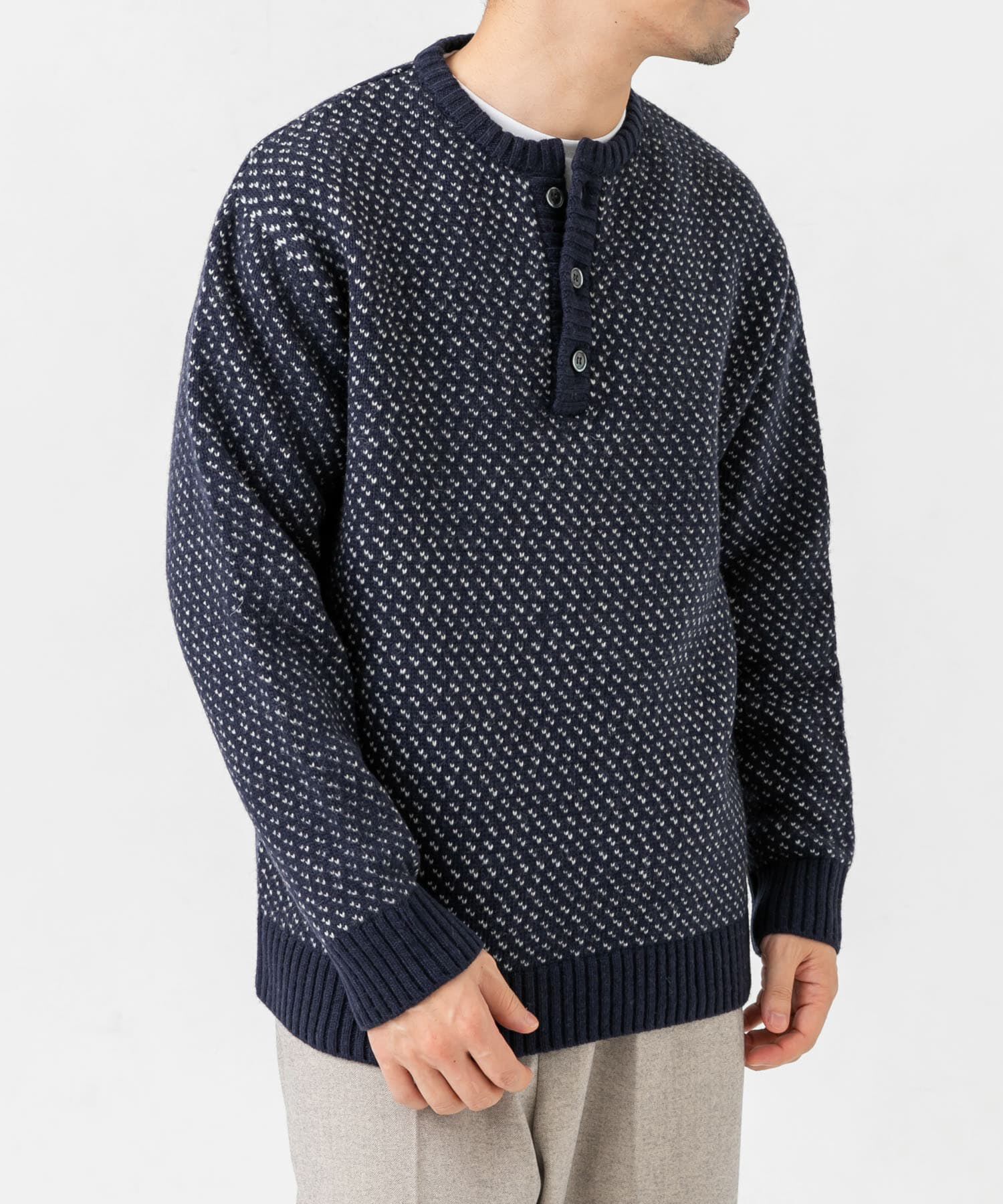 URBAN RESEARCH ROSSO「『XLサイズあり』バーズアイ柄ヘンリーネックニット」|ニット・セーター|