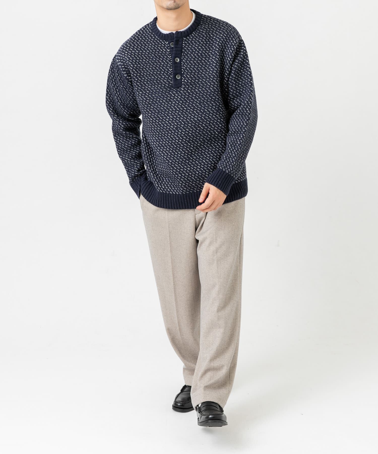 URBAN RESEARCH ROSSO「『XLサイズあり』バーズアイ柄ヘンリーネックニット」|ニット・セーター|