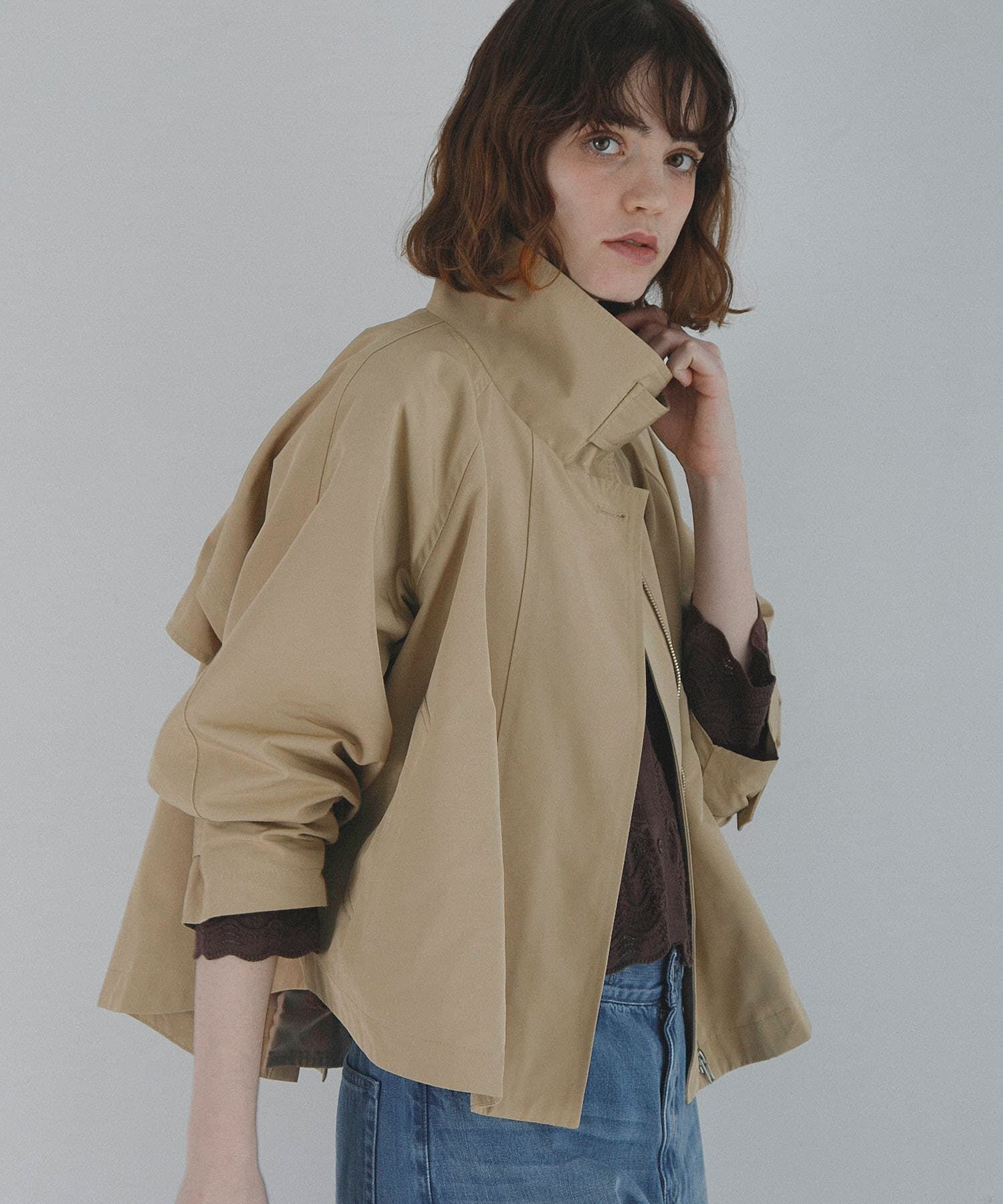 Sonny Label 「撥水バックフレアスタンドカラーコート」|ノーカラーコート|ベージュ