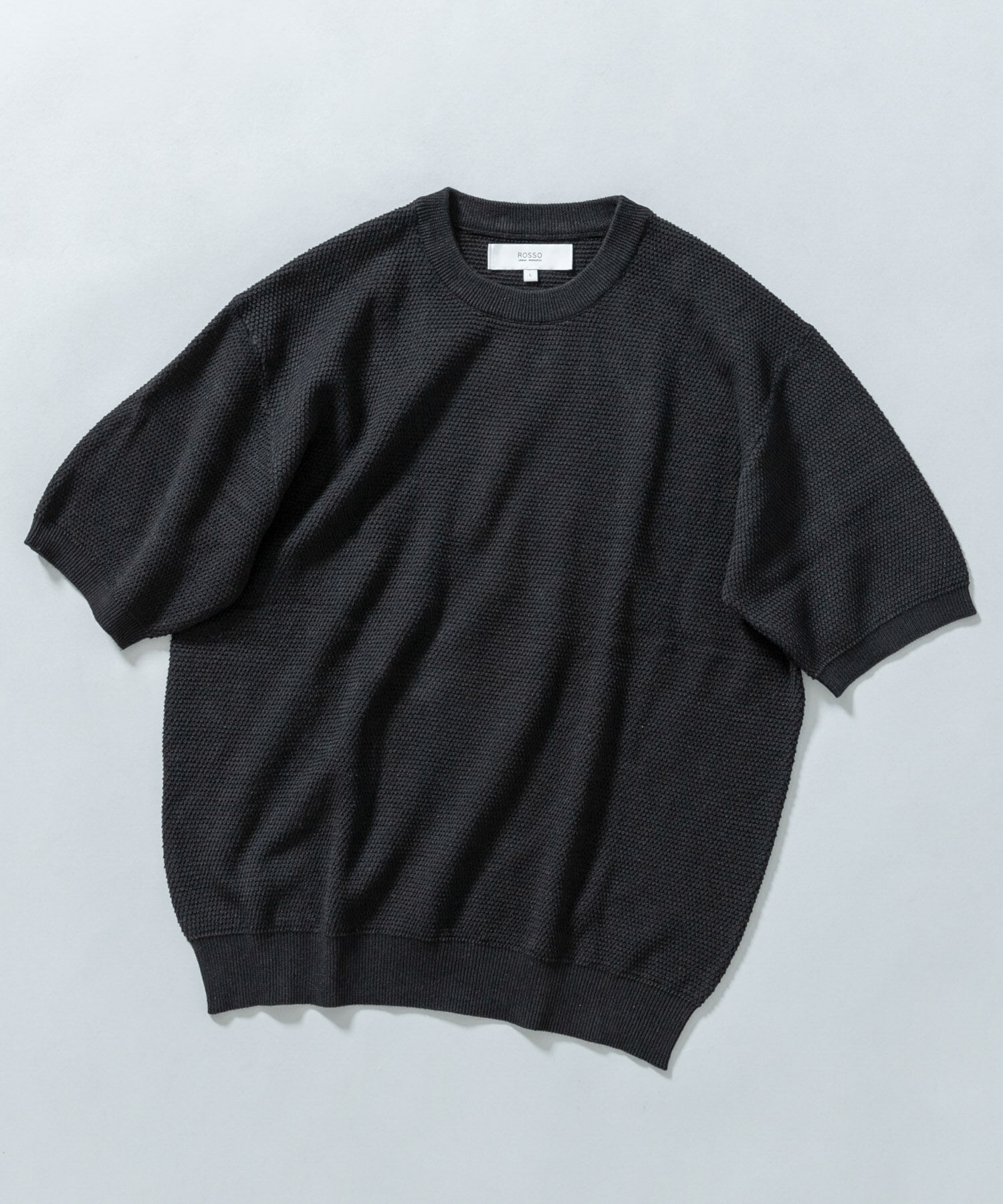 URBAN RESEARCH ROSSO「『WEB限定』変形カノコ半袖クルーネックニット」|ニット・セーター|ブラック