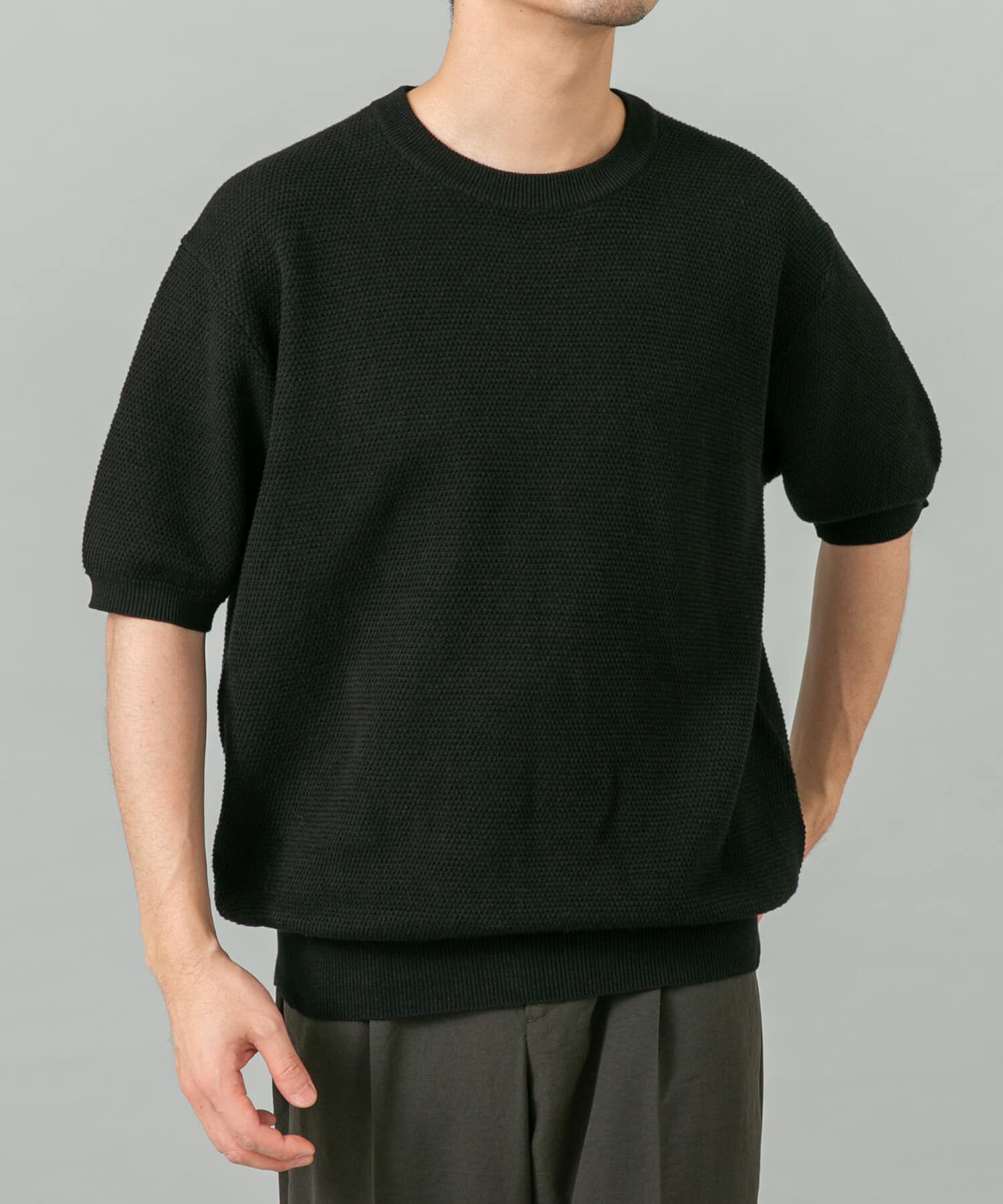 URBAN RESEARCH ROSSO「『WEB限定』変形カノコ半袖クルーネックニット」|ニット・セーター|