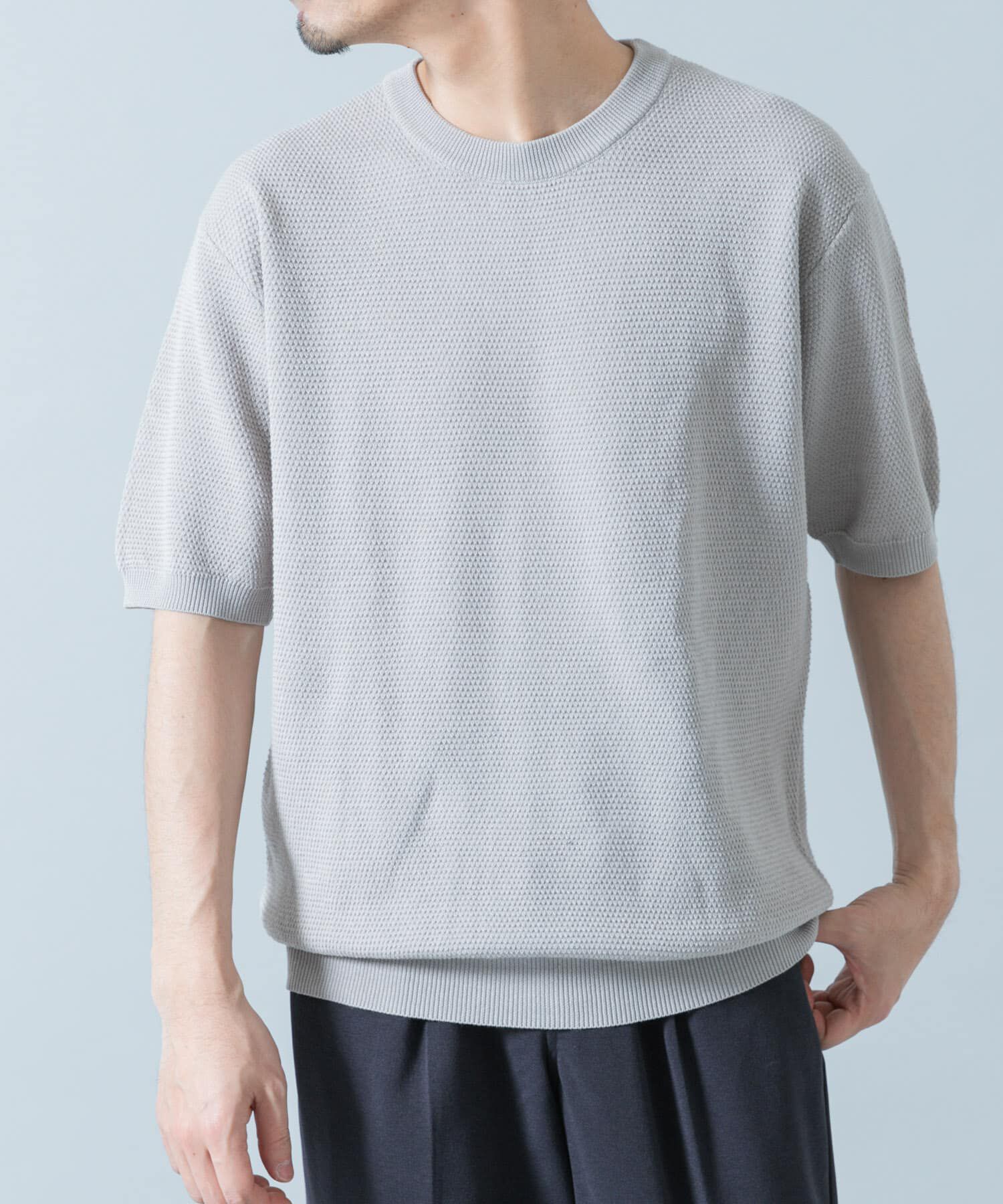 URBAN RESEARCH ROSSO「『WEB限定』変形カノコ半袖クルーネックニット」|ニット・セーター|ライトグレー