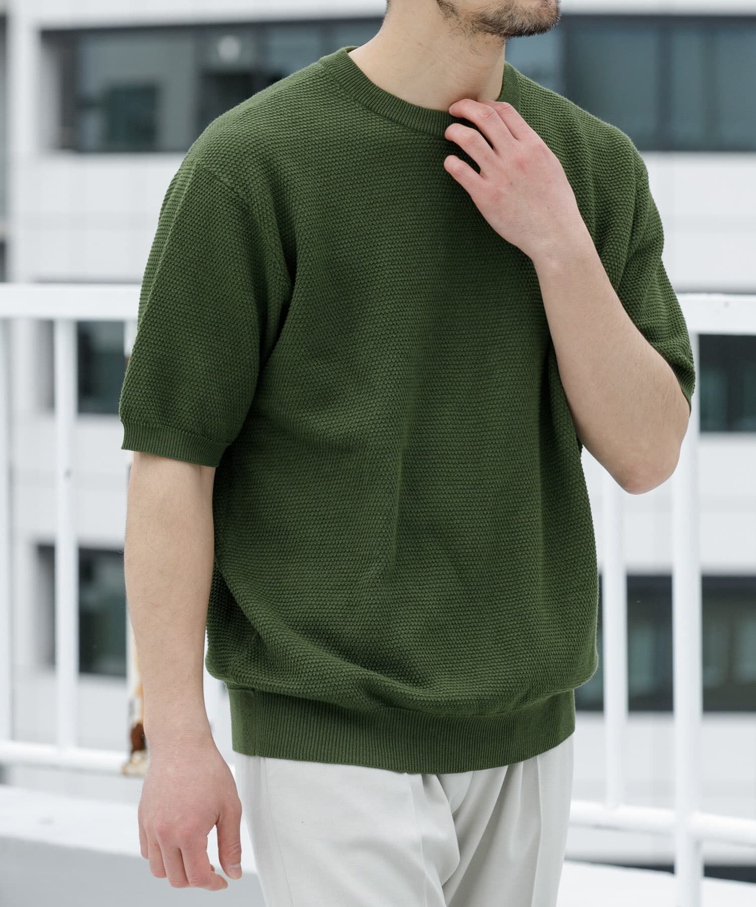 URBAN RESEARCH ROSSO「『WEB限定』変形カノコ半袖クルーネックニット」|ニット・セーター|