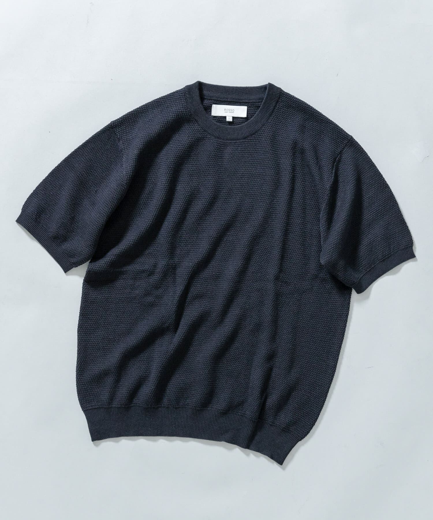 URBAN RESEARCH ROSSO「『WEB限定』変形カノコ半袖クルーネックニット」|ニット・セーター|ネイビー