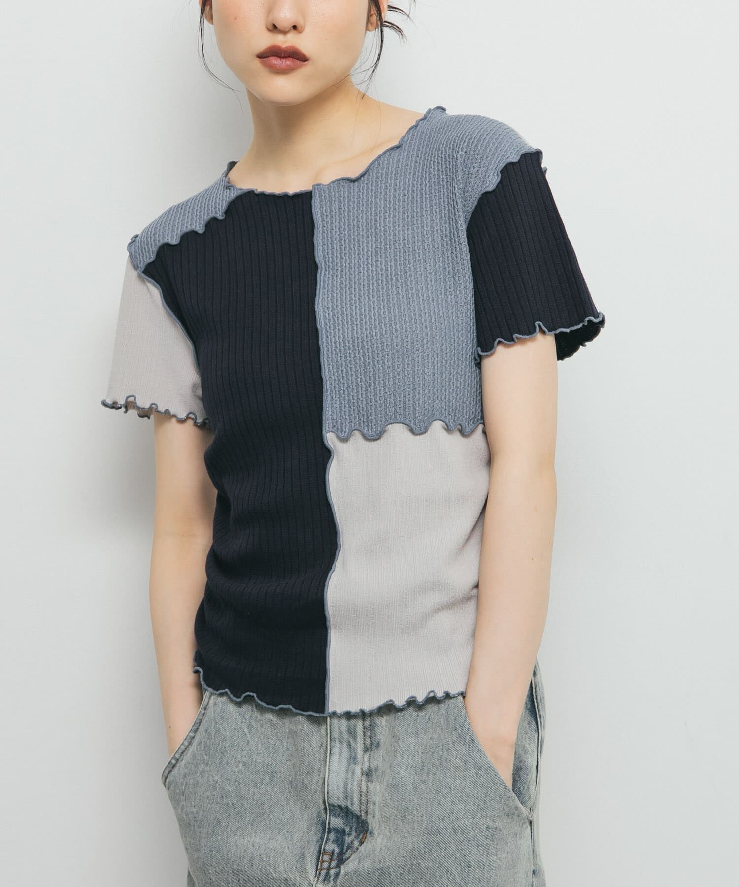  「MIXカラーパッチワークカットソー」|Tシャツ・カットソー|
